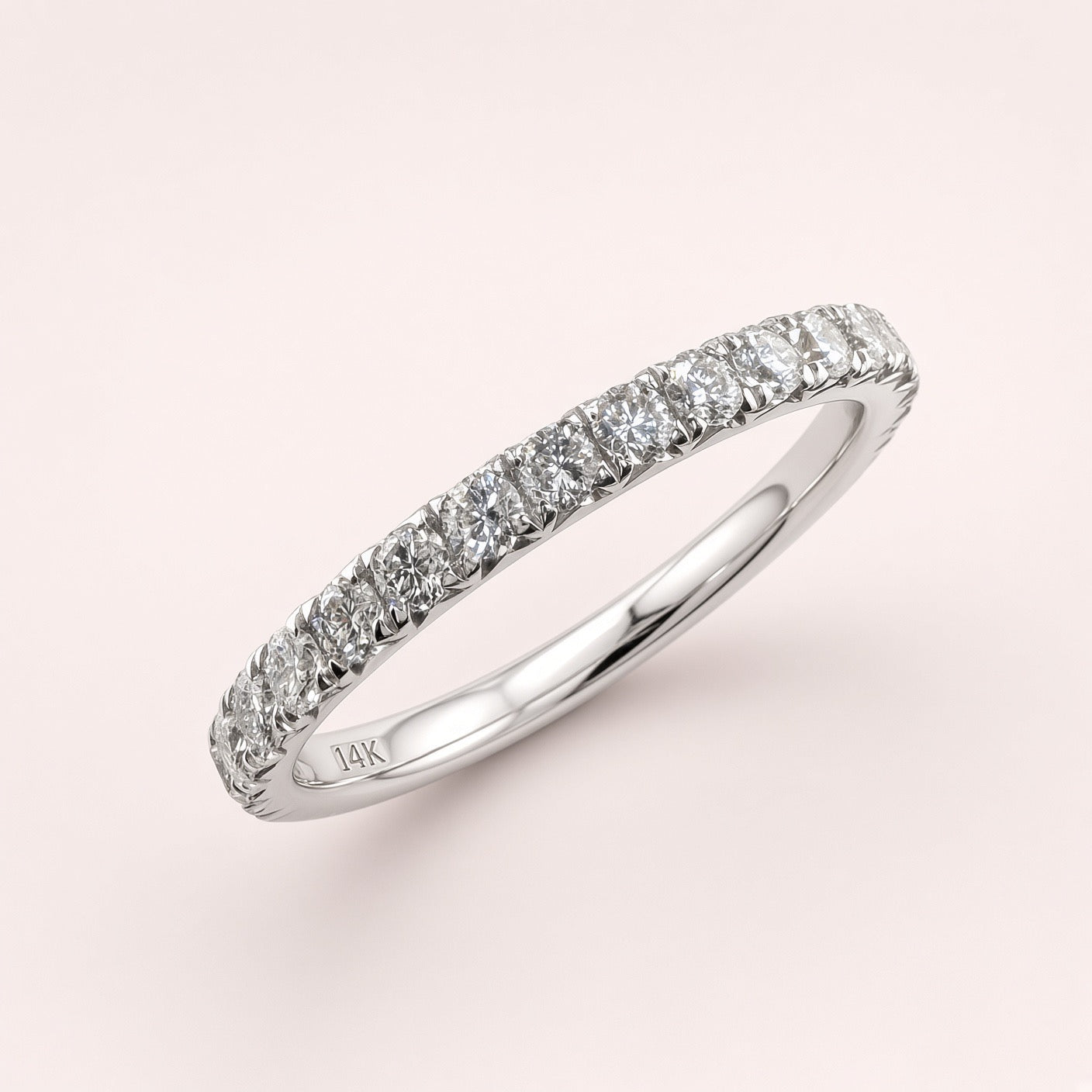 Wedding Band White Gold Pave Diamond Ring - .75ct 2mm Diamonds - D/VS1 - product view 7