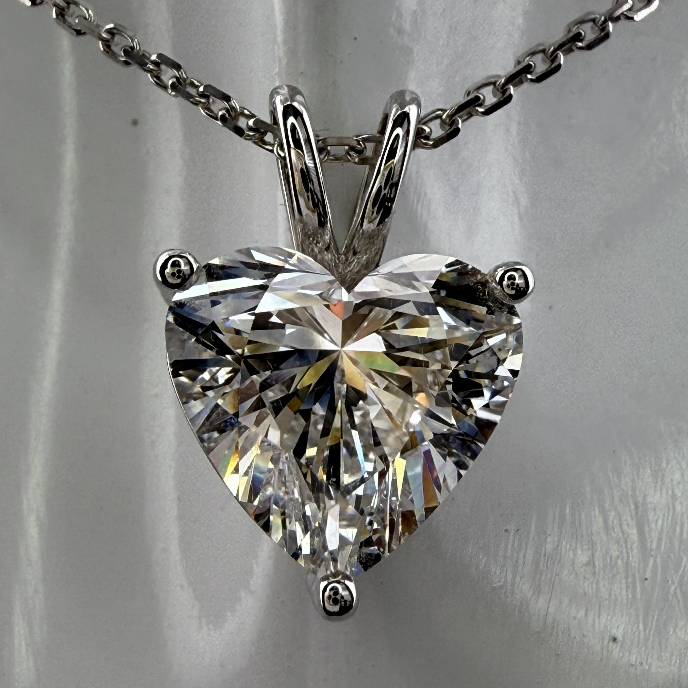 Heart Cut Lab Grown Diamond Pendant Necklace | 3ct IGI Certified | 14K White Gold 16"