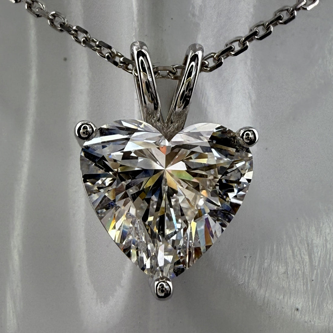 Heart Cut Lab Grown Diamond Pendant Necklace | 3ct IGI Certified | 14K White Gold 16"