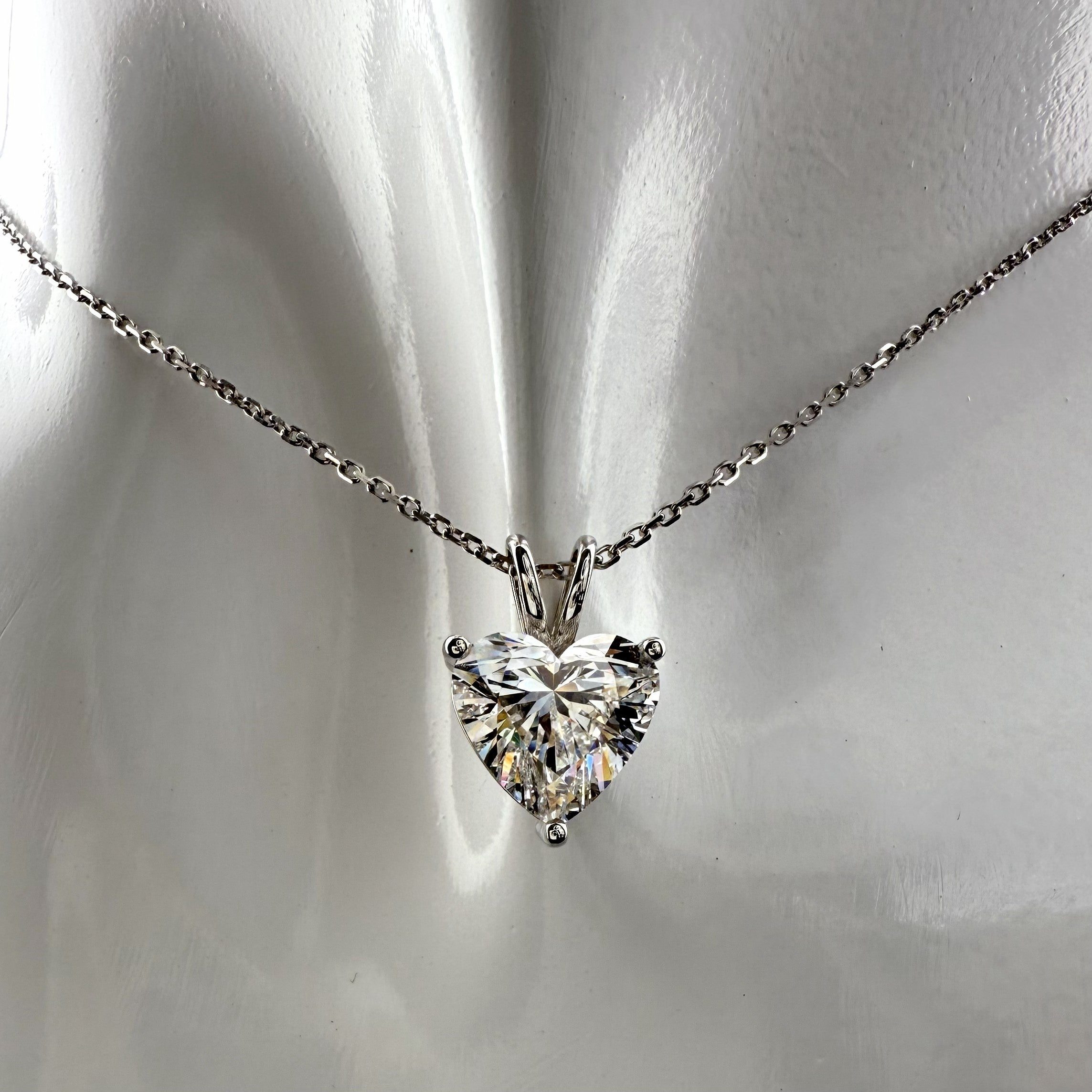 Heart Cut Lab Grown Diamond Pendant Necklace | 3ct IGI Certified | 14K White Gold 16"