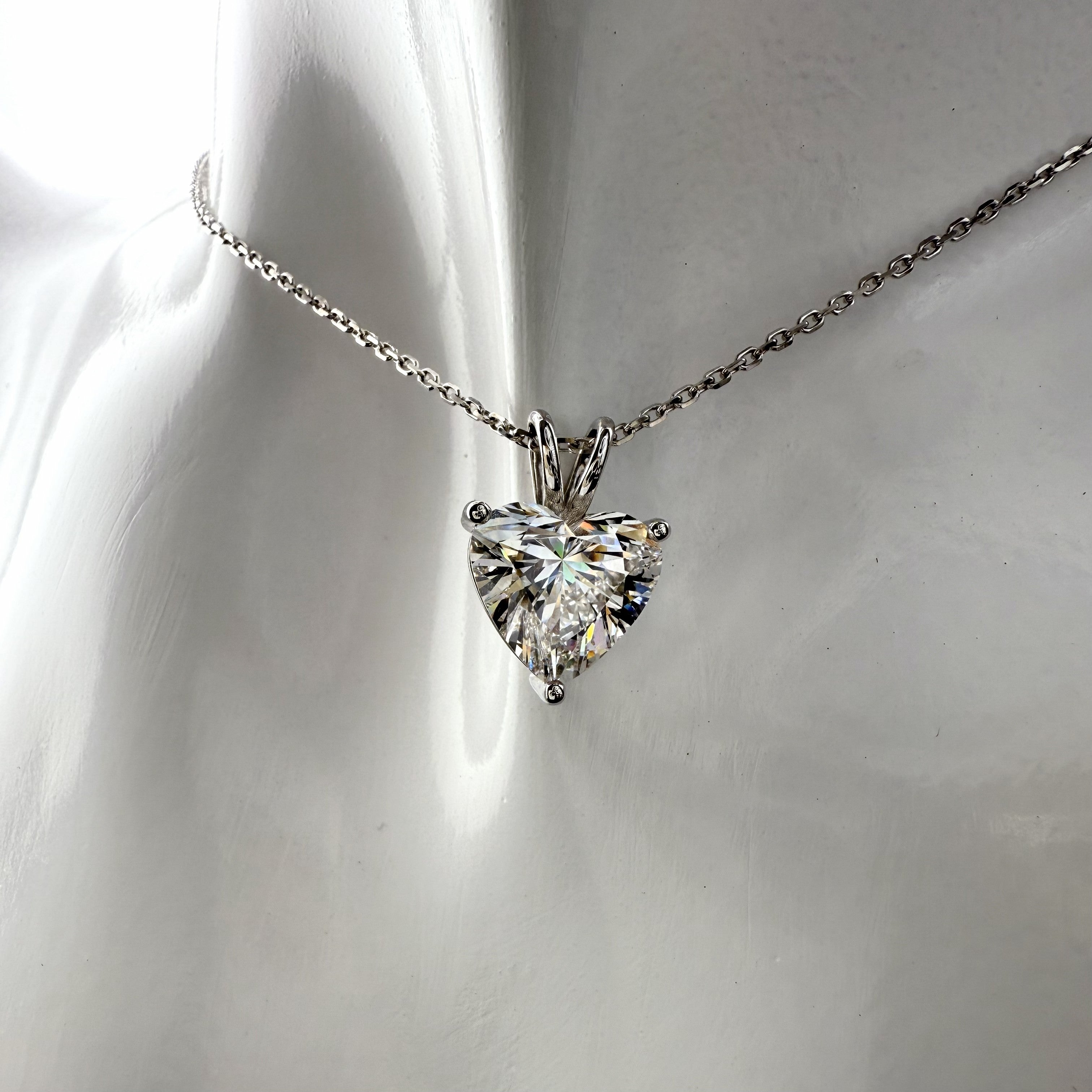 Heart Cut Lab Grown Diamond Pendant Necklace | 3ct IGI Certified | 14K White Gold 16"