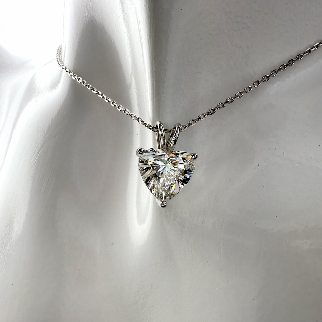 Heart Cut Lab Grown Diamond Pendant Necklace | 3ct IGI Certified | 14K White Gold 16"