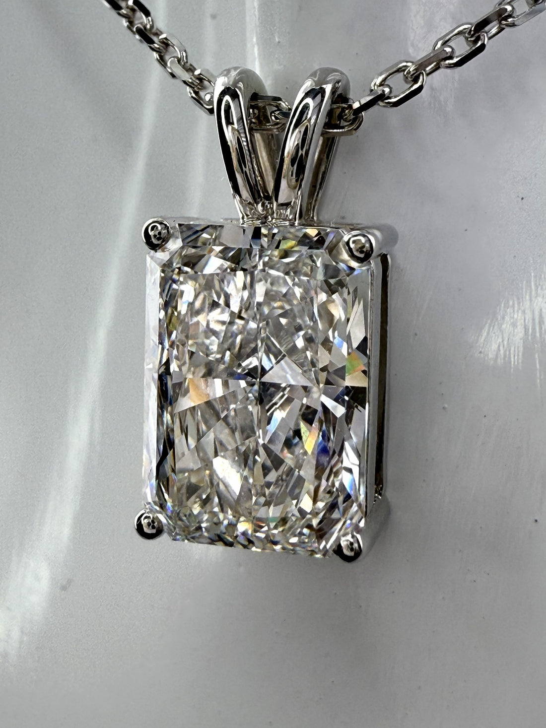 Radiant Cut Lab Grown Diamond Pendant Necklace | 3ct IGI Certified | 14K White Gold 16"
