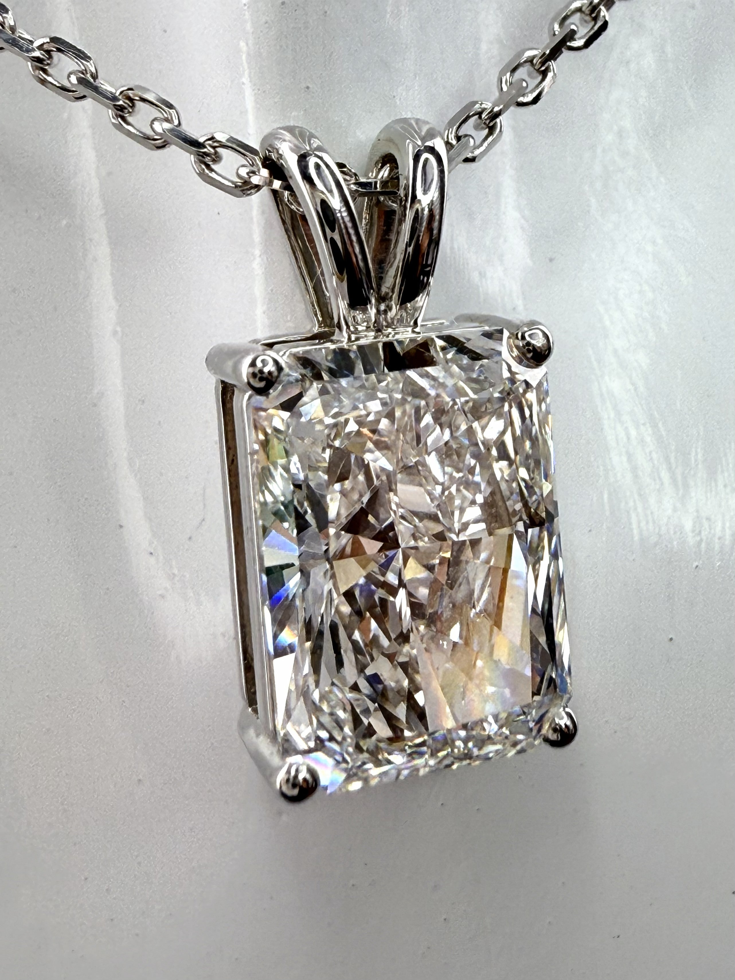 Radiant Cut Lab Grown Diamond Pendant Necklace | 3ct IGI Certified | 14K White Gold 16"