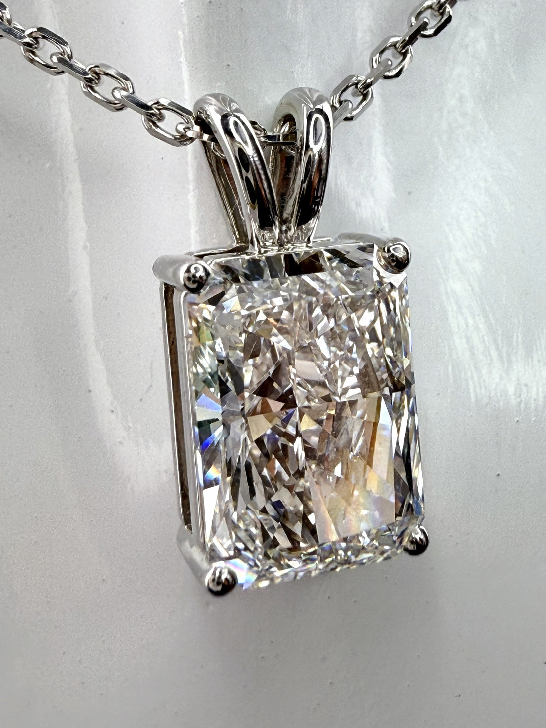 Radiant Cut Lab Grown Diamond Pendant Necklace | 3ct IGI Certified | 14K White Gold 16"