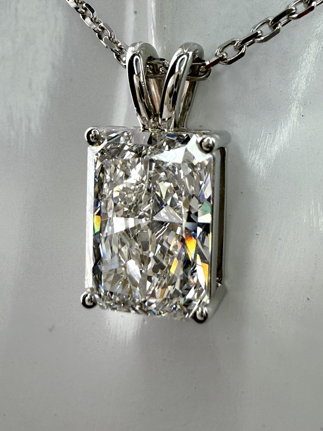 Radiant Cut Lab Grown Diamond Pendant Necklace | 3ct IGI Certified | 14K White Gold 16"