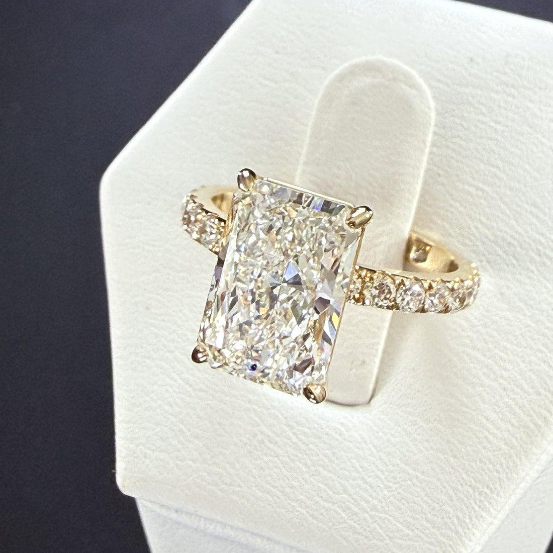 Radiant Cut Lab Grown Diamond Engagement Ring | 3.78ct IGI Certified | 14K Yellow Gold