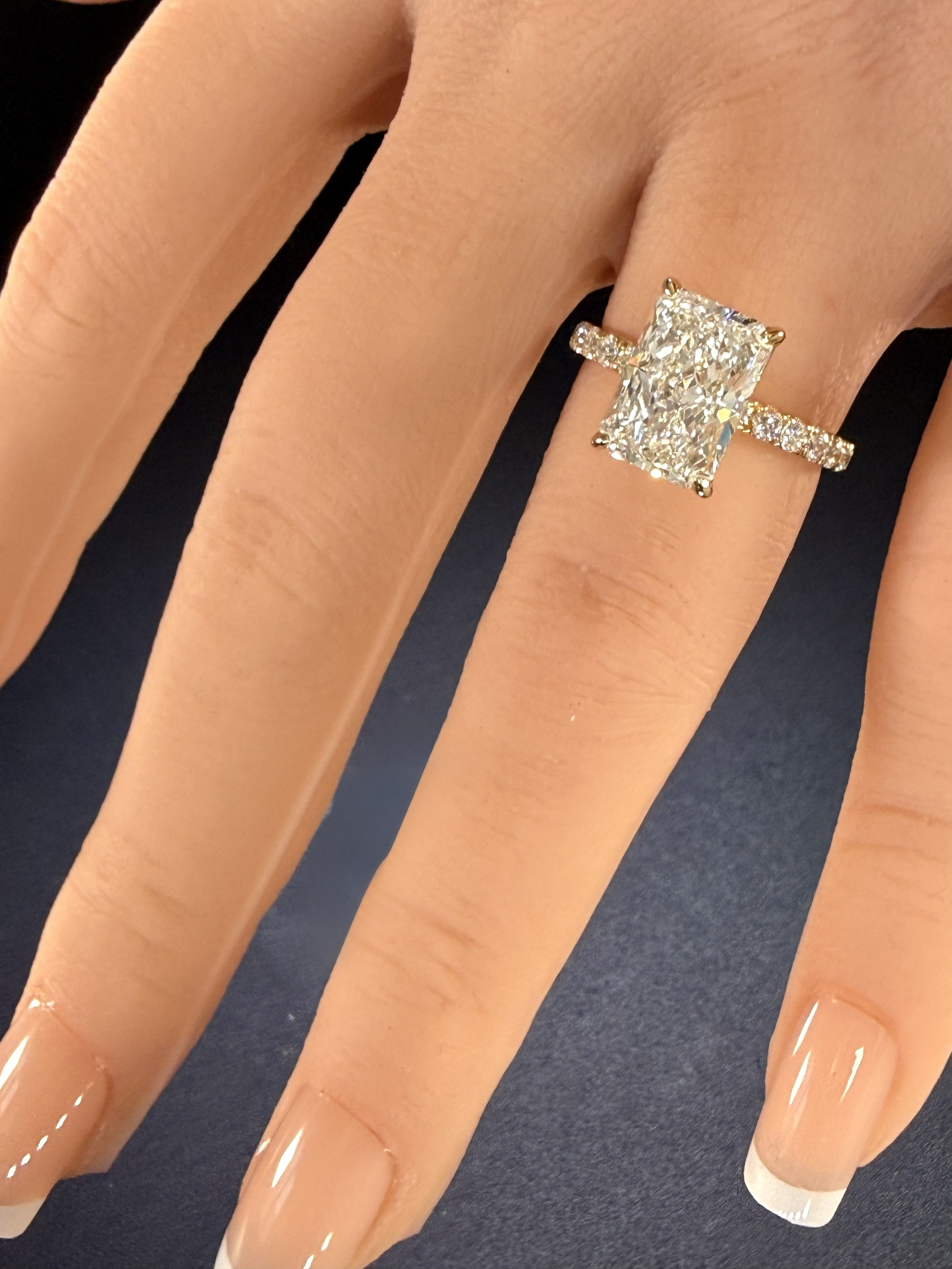 Radiant Cut Lab Grown Diamond Engagement Ring | 3.78ct IGI Certified | 14K Yellow Gold