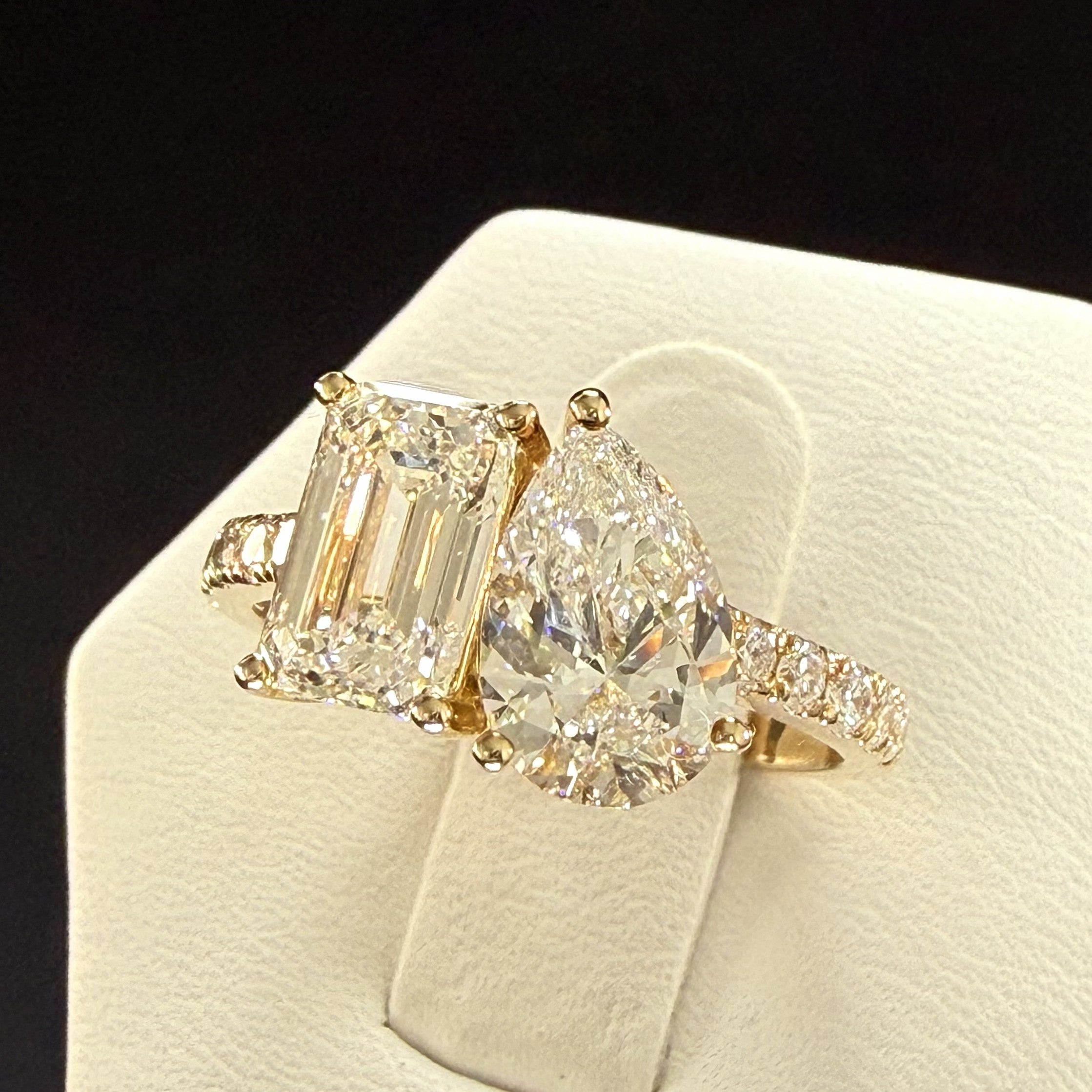 Toi et Moi Lab Grown Diamond Engagement Ring | 3.75ct IGI Certified | 14K Yellow Gold Pave