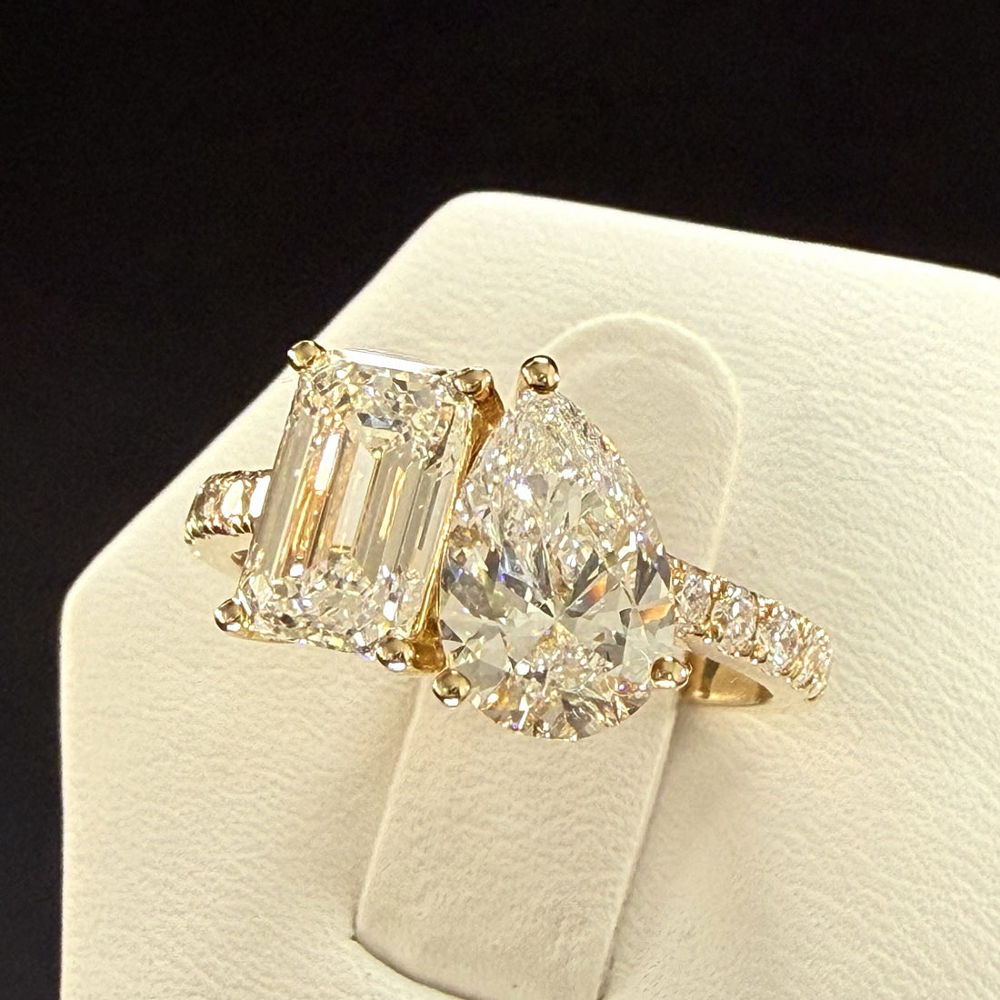 Toi et Moi Lab Grown Diamond Engagement Ring | 3.75ct IGI Certified | 14K Yellow Gold Pave