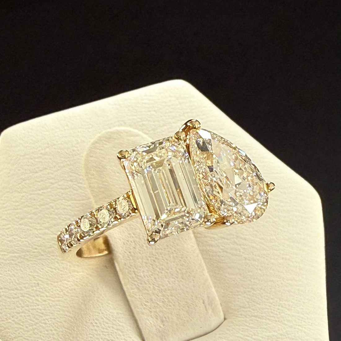 Toi et Moi Lab Grown Diamond Engagement Ring | 3.75ct IGI Certified | 14K Yellow Gold Pave