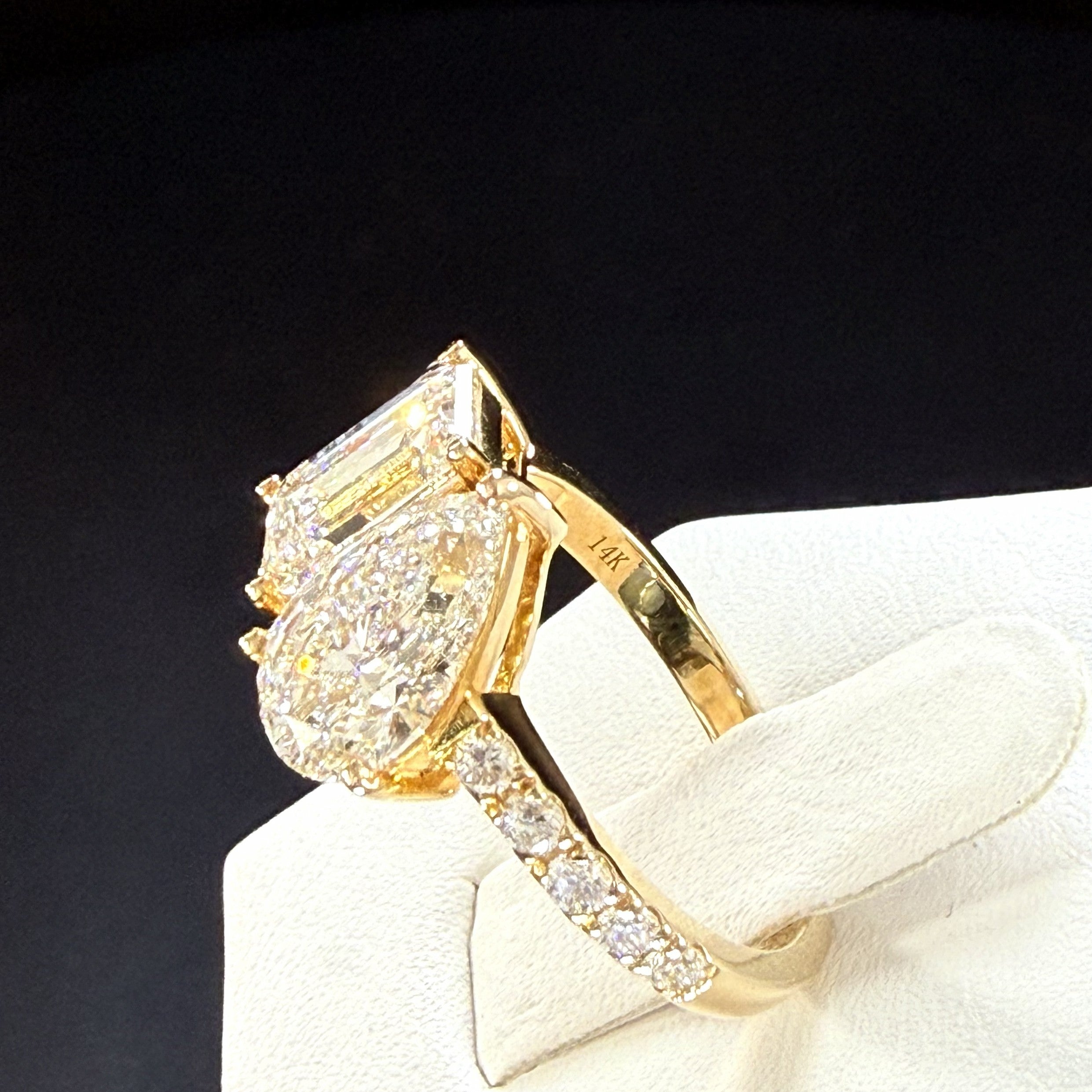 Toi et Moi Lab Grown Diamond Engagement Ring | 3.75ct IGI Certified | 14K Yellow Gold Pave
