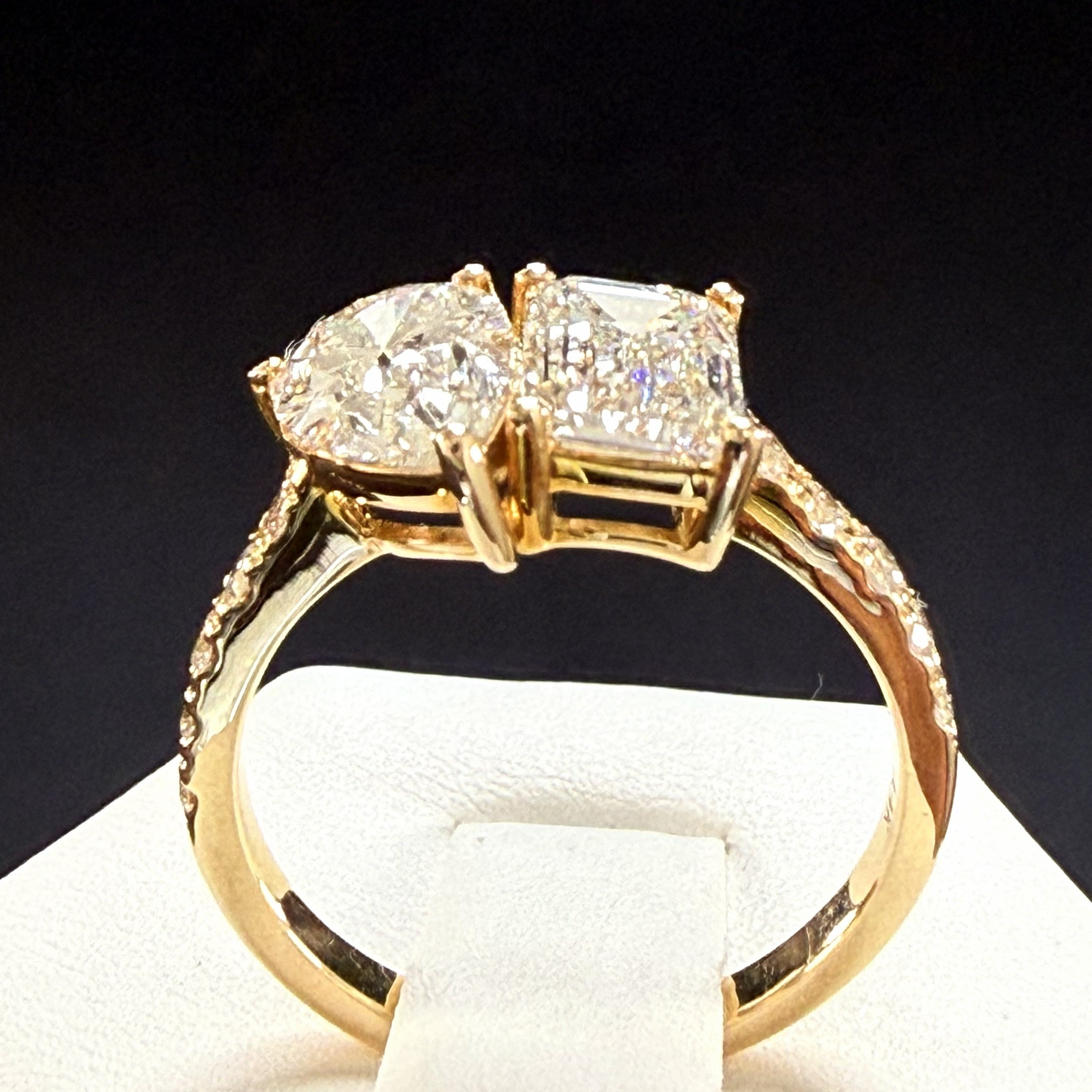 Toi et Moi Lab Grown Diamond Engagement Ring | 3.75ct IGI Certified | 14K Yellow Gold Pave