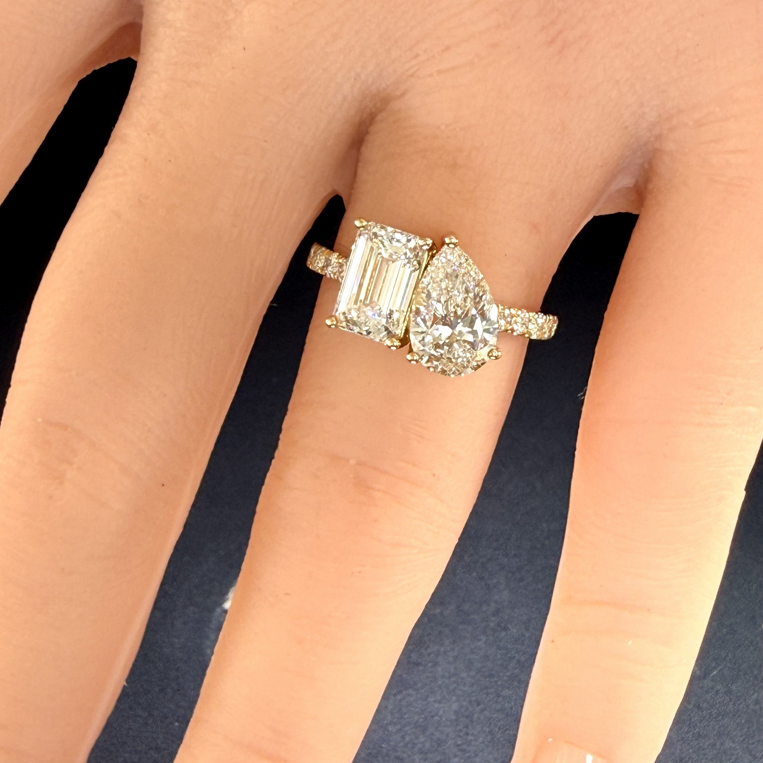 Toi et Moi Lab Grown Diamond Engagement Ring | 3.75ct IGI Certified | 14K Yellow Gold Pave