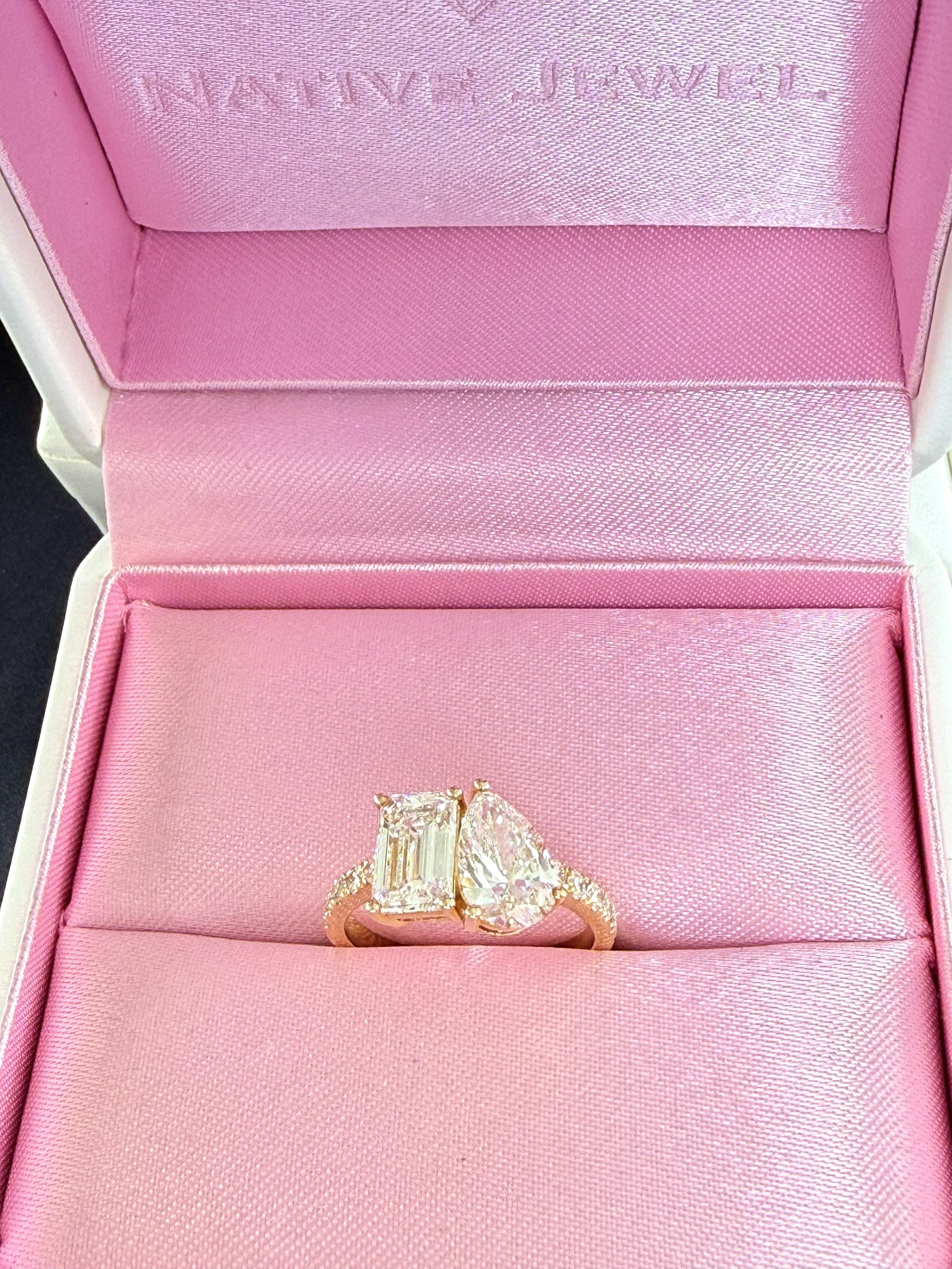 Toi et Moi Lab Grown Diamond Engagement Ring | 3.75ct IGI Certified | 14K Yellow Gold Pave