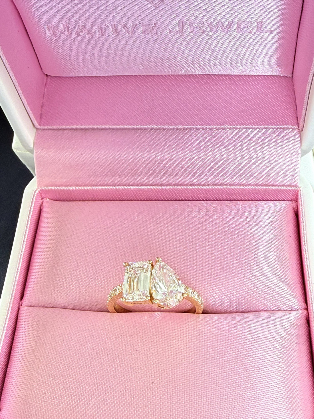Toi et Moi Lab Grown Diamond Engagement Ring | 3.75ct IGI Certified | 14K Yellow Gold Pave