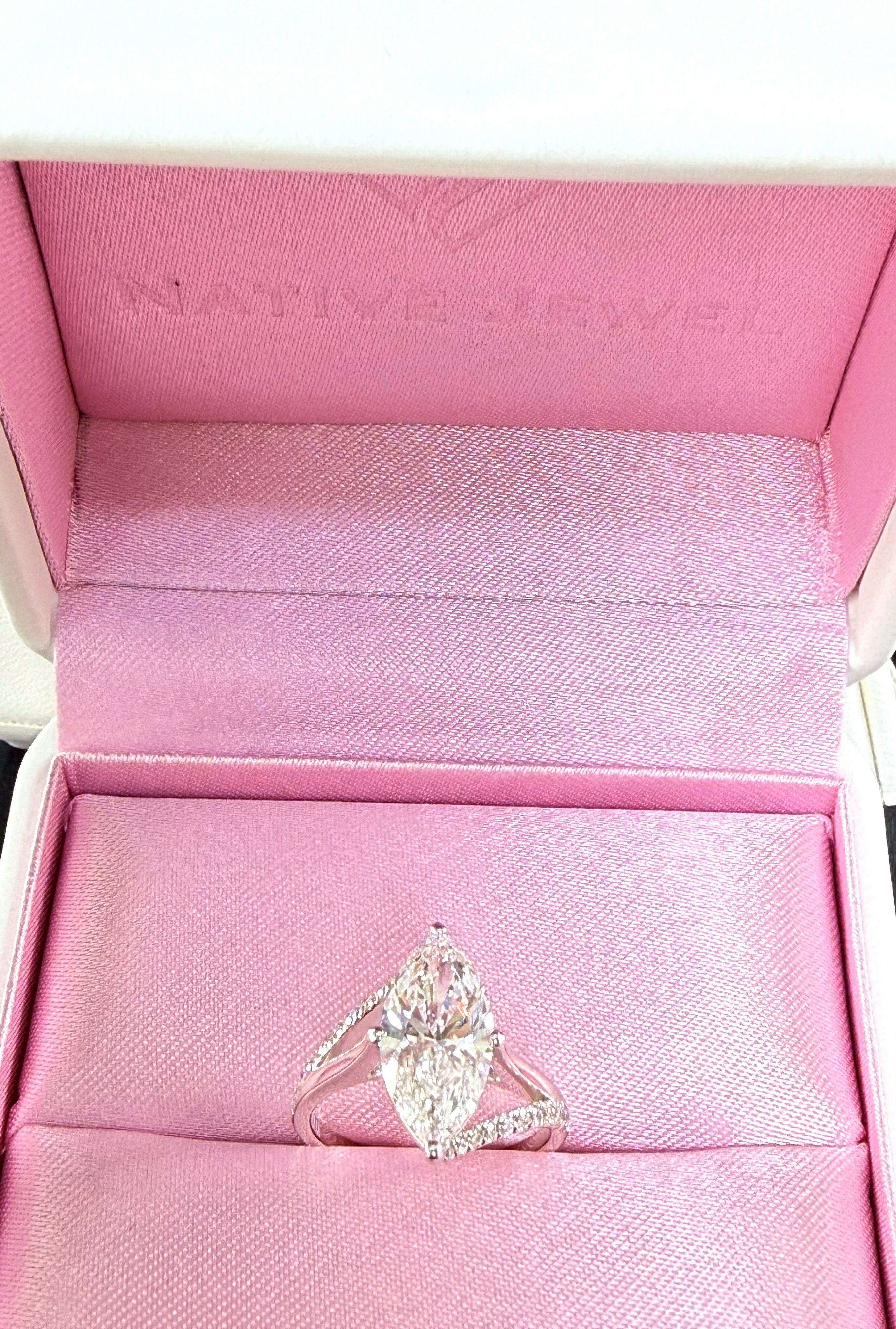 Marquise Lab Grown Diamond Engagement Ring | 3.75ct IGI Certified | 14K White Gold