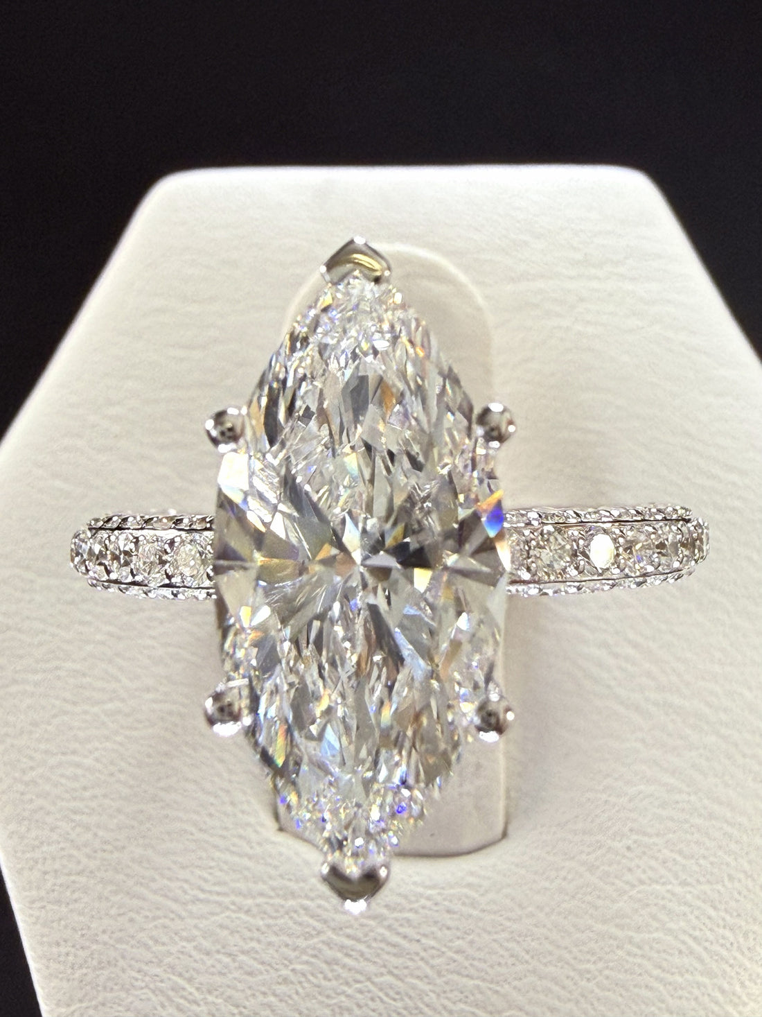 Marquise Lab Grown Diamond Engagement Ring | 4ct IGI Certified | 14K White Gold All-Sides Pave