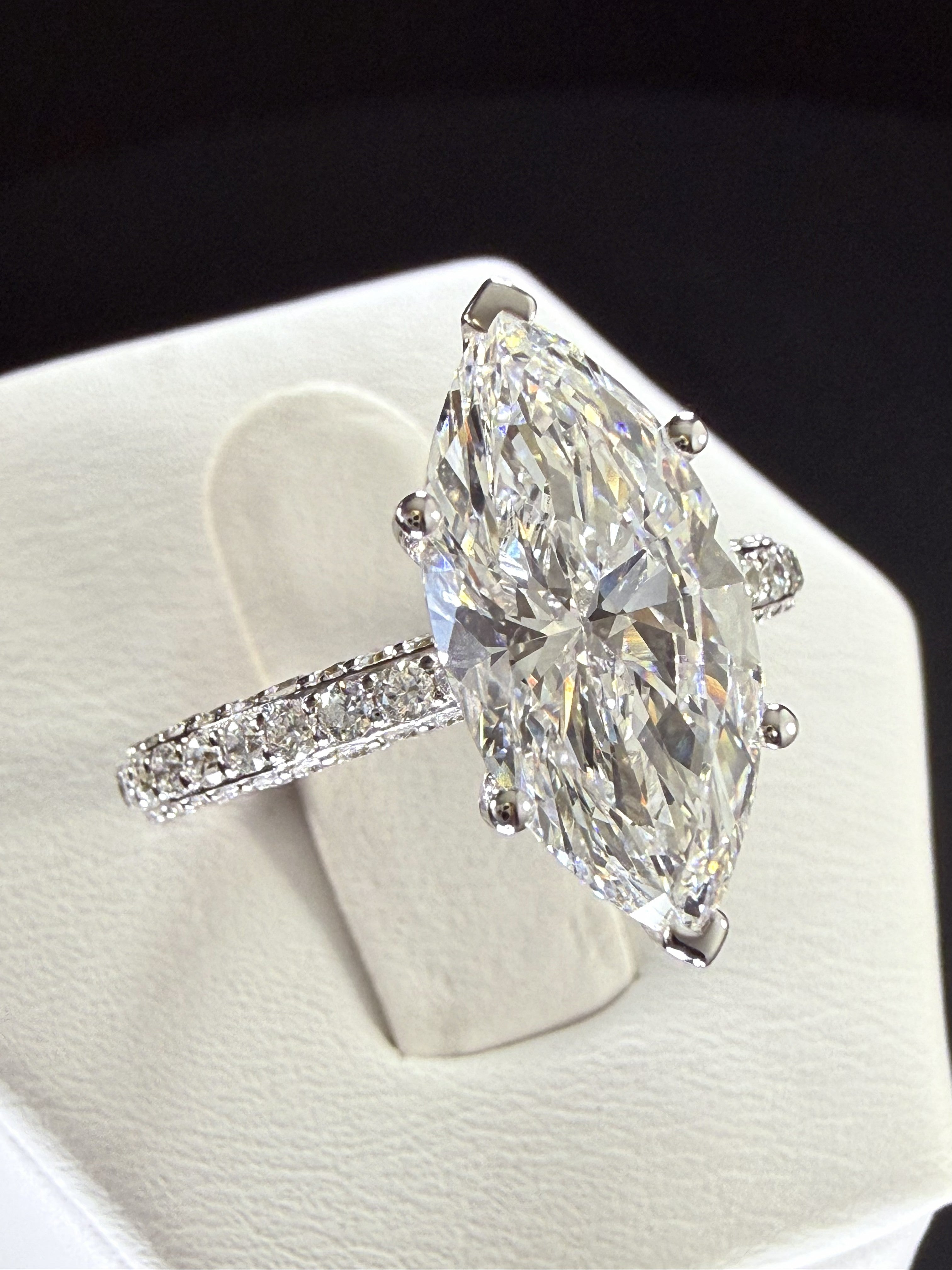 Marquise Lab Grown Diamond Engagement Ring | 4ct IGI Certified | 14K White Gold All-Sides Pave