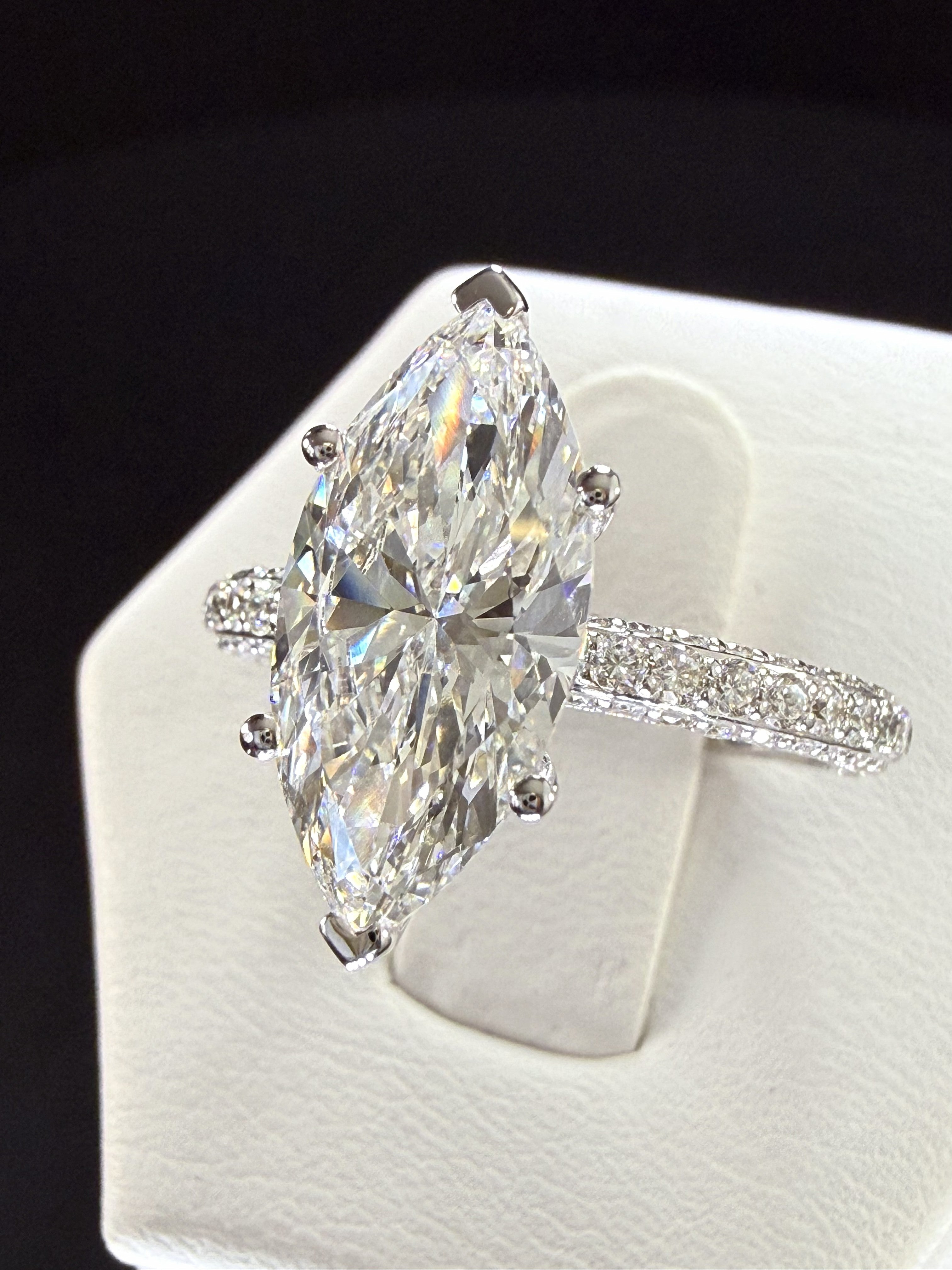 Marquise Lab Grown Diamond Engagement Ring | 4ct IGI Certified | 14K White Gold All-Sides Pave