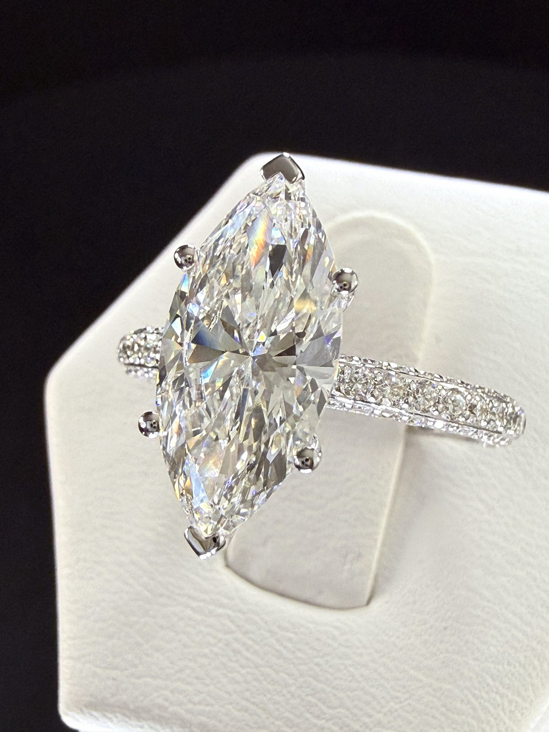 Marquise Lab Grown Diamond Engagement Ring | 4ct IGI Certified | 14K White Gold All-Sides Pave