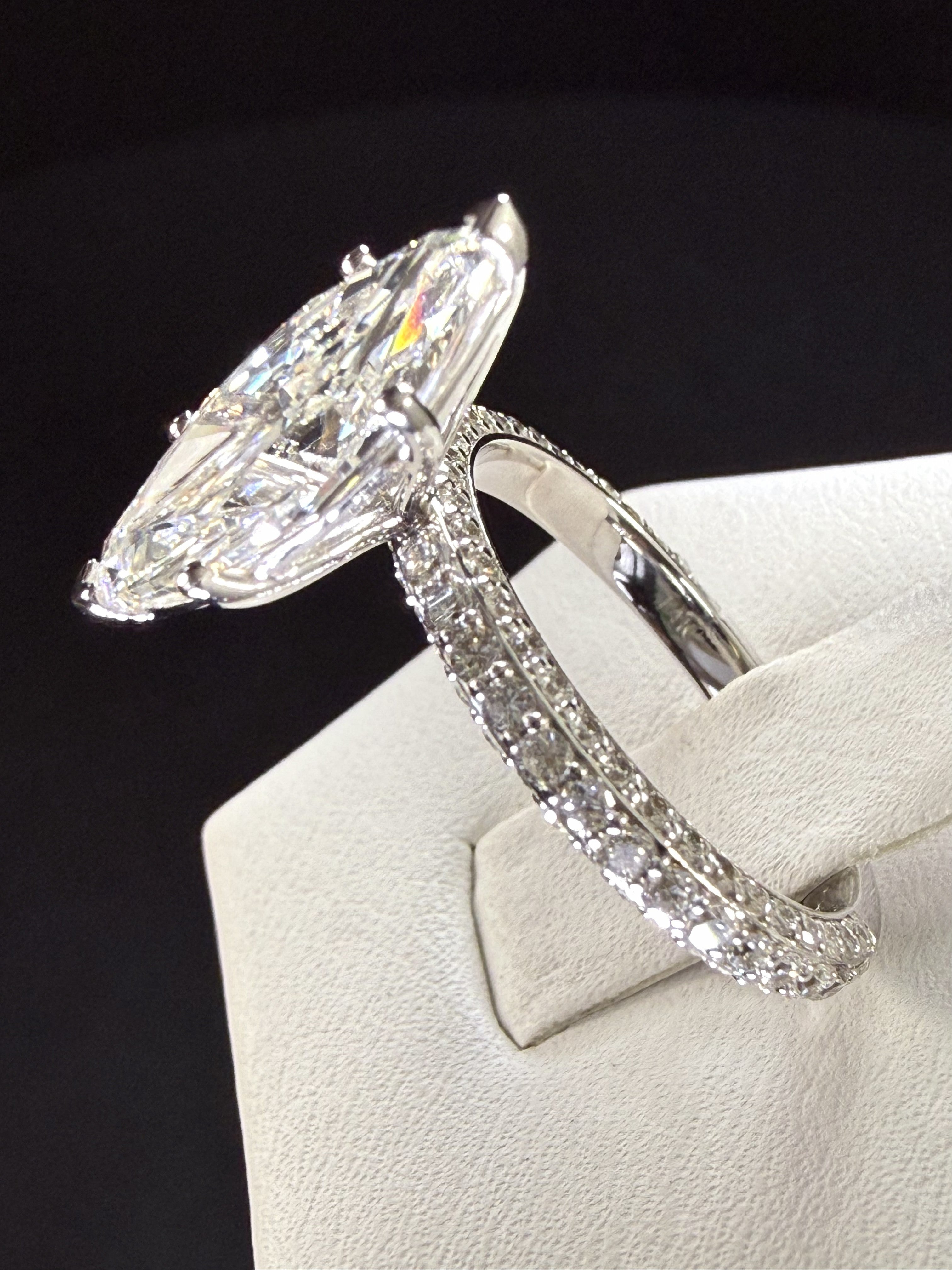 Marquise Lab Grown Diamond Engagement Ring | 4ct IGI Certified | 14K White Gold All-Sides Pave