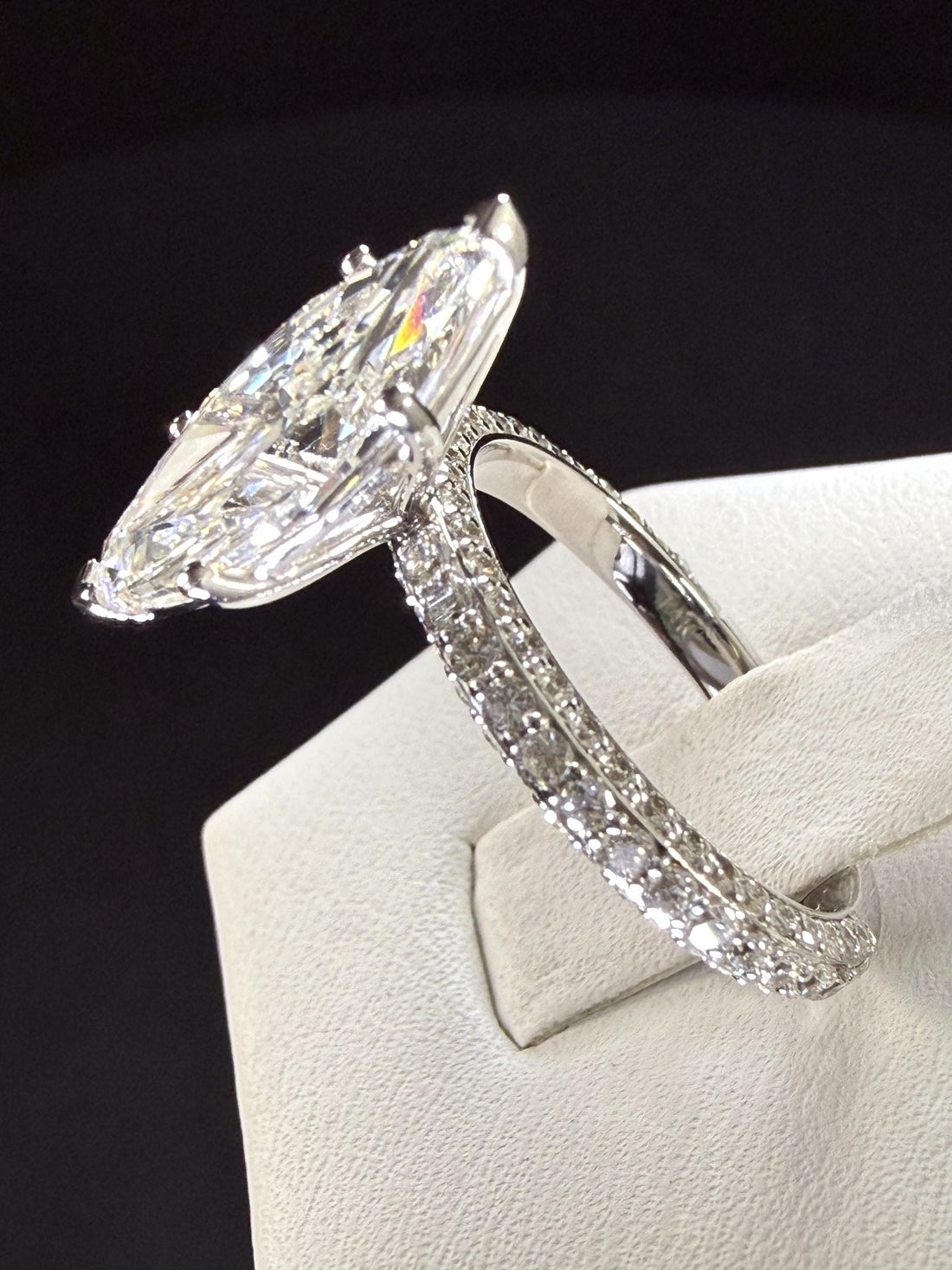 Marquise Lab Grown Diamond Engagement Ring | 4ct IGI Certified | 14K White Gold All-Sides Pave