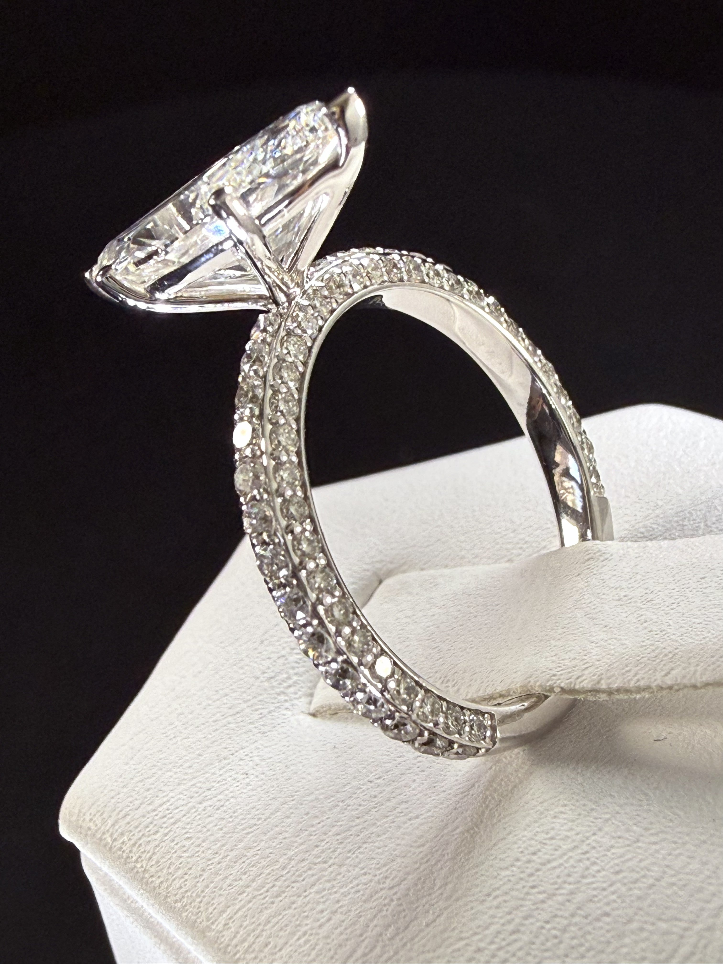 Marquise Lab Grown Diamond Engagement Ring | 4ct IGI Certified | 14K White Gold All-Sides Pave