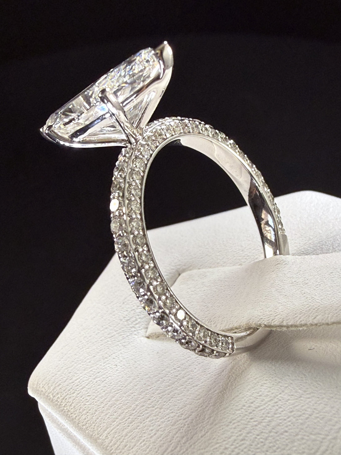 Marquise Lab Grown Diamond Engagement Ring | 4ct IGI Certified | 14K White Gold All-Sides Pave
