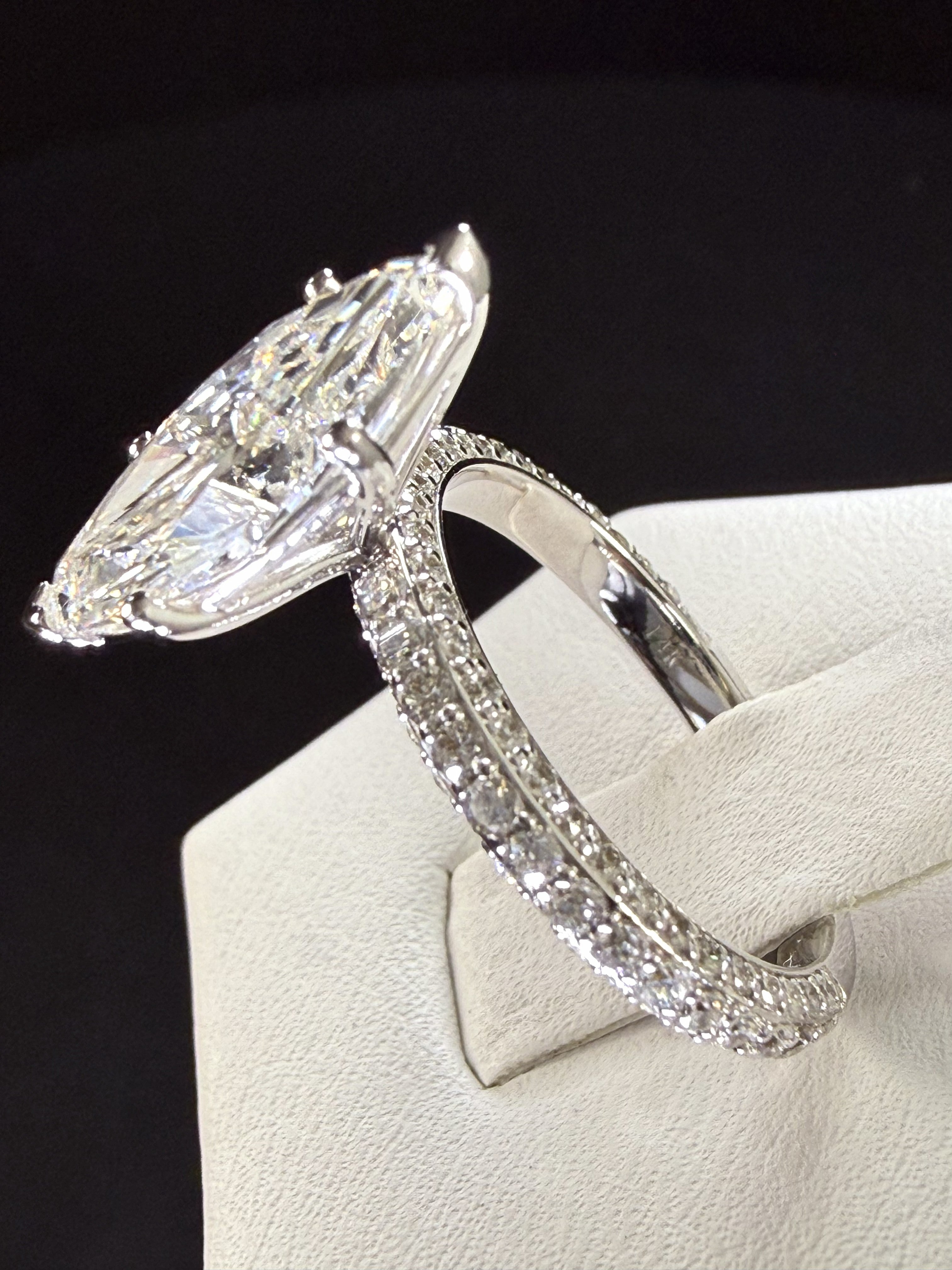 Marquise Lab Grown Diamond Engagement Ring | 4ct IGI Certified | 14K White Gold All-Sides Pave