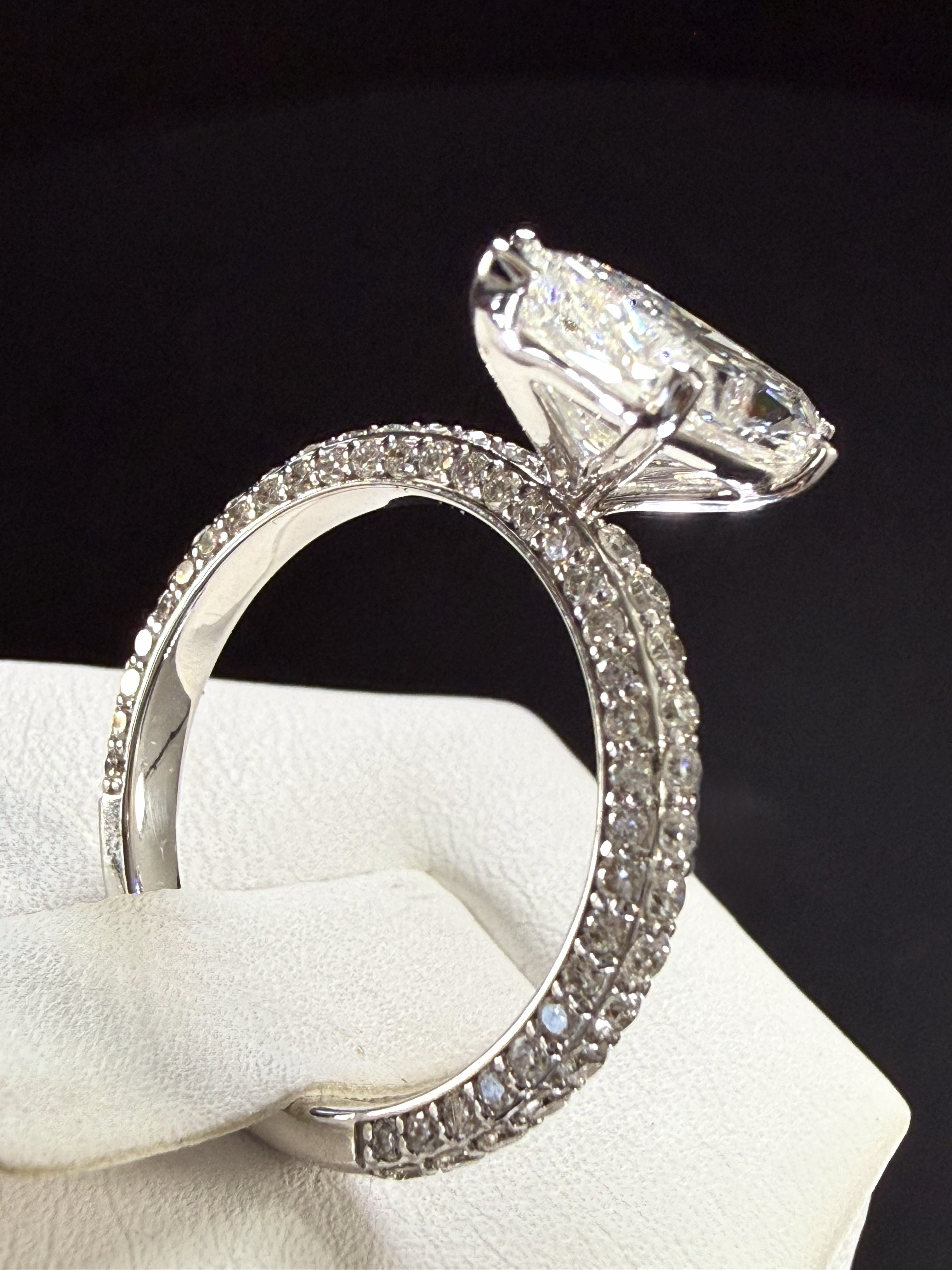 Marquise Lab Grown Diamond Engagement Ring | 4ct IGI Certified | 14K White Gold All-Sides Pave
