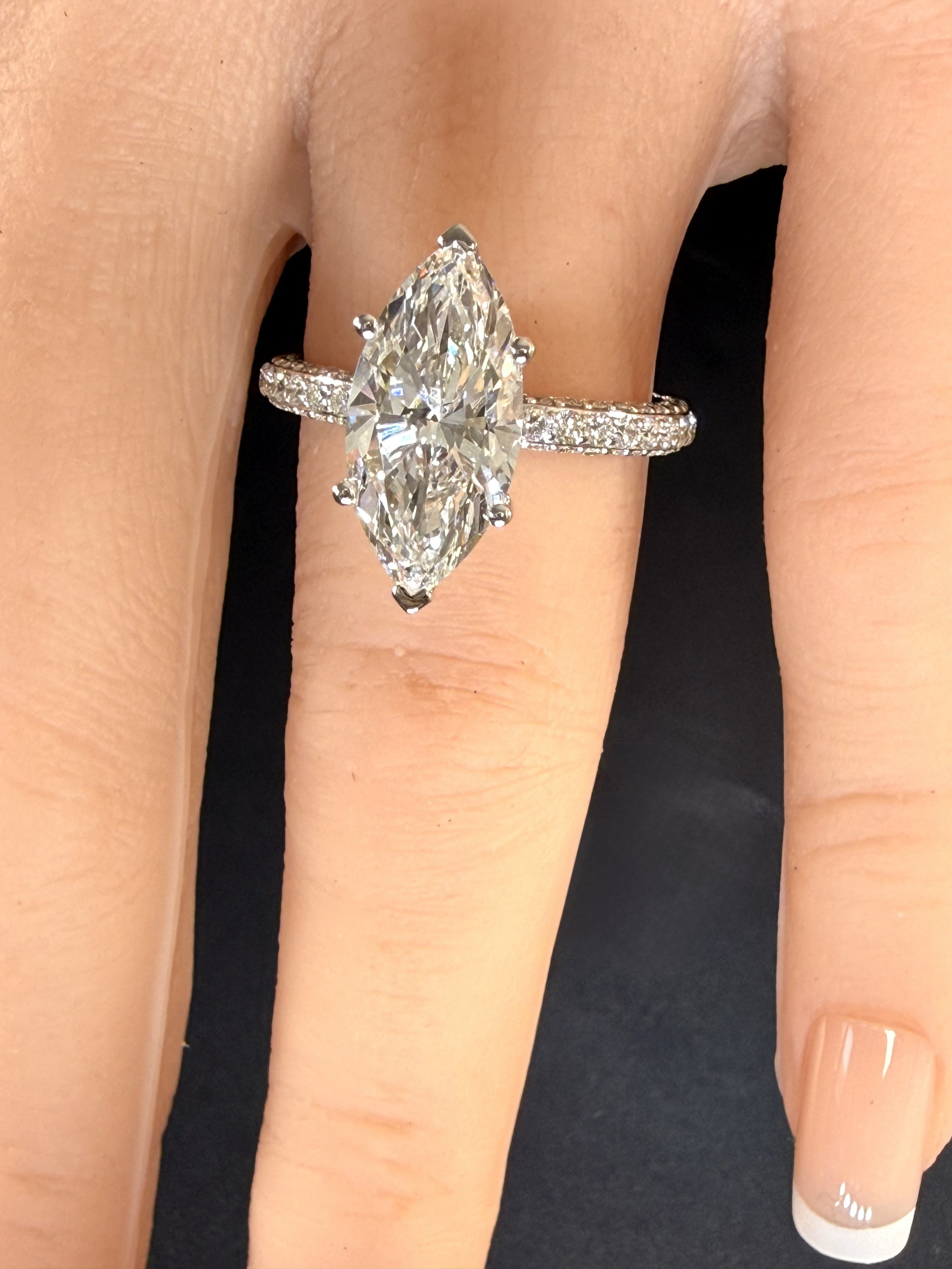Marquise Lab Grown Diamond Engagement Ring | 4ct IGI Certified | 14K White Gold All-Sides Pave