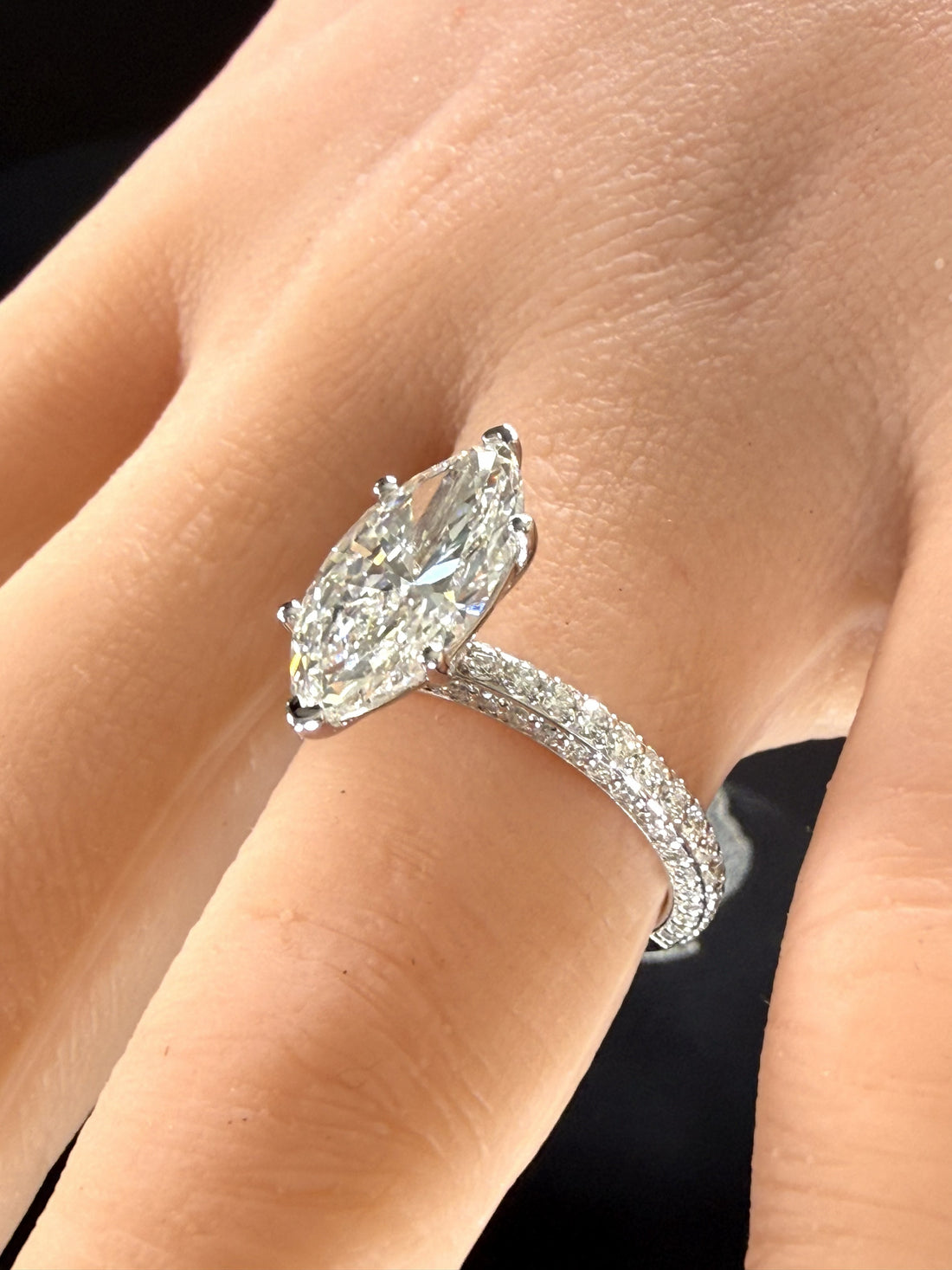 Marquise Lab Grown Diamond Engagement Ring | 4ct IGI Certified | 14K White Gold All-Sides Pave