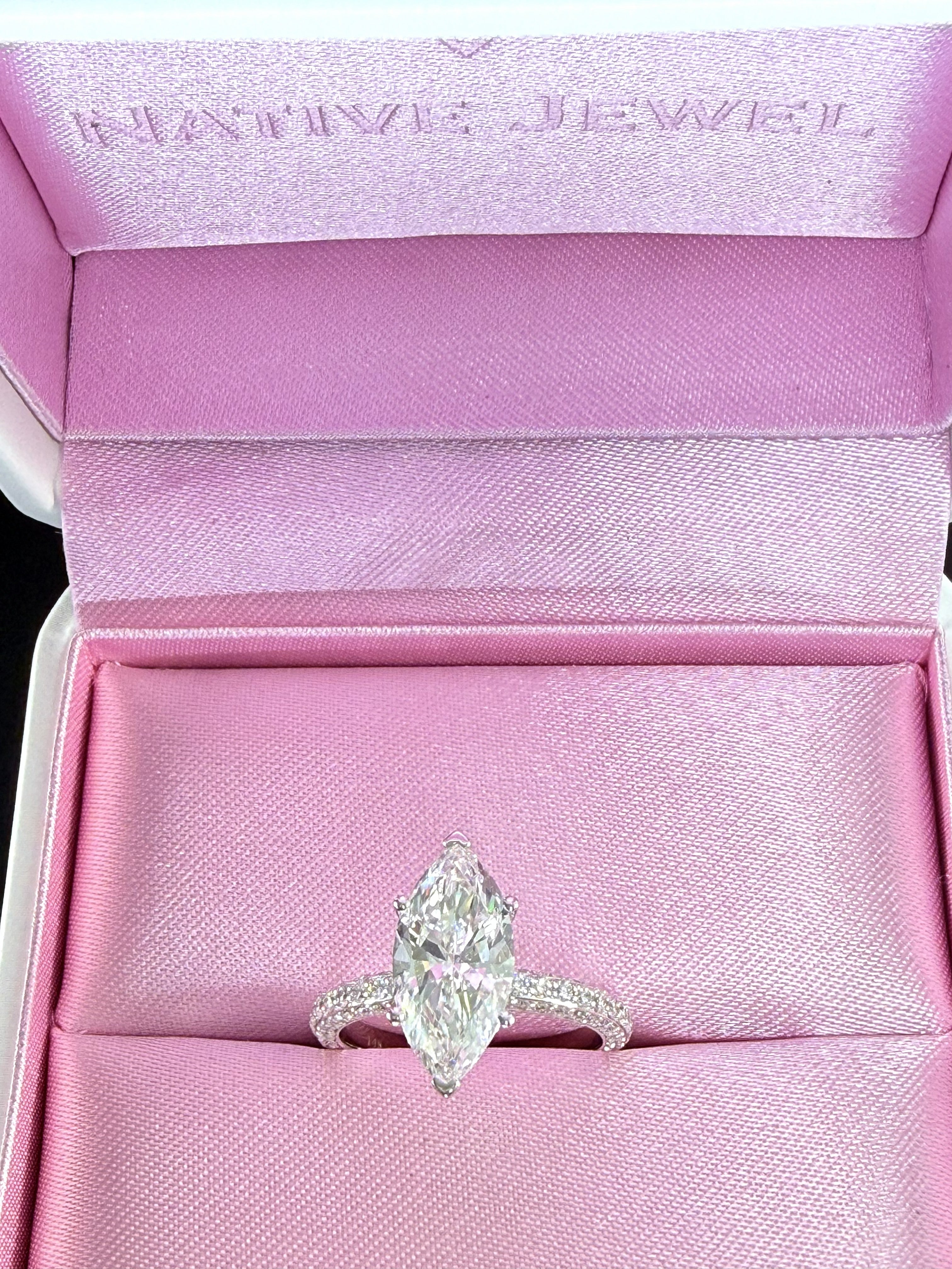 Marquise Lab Grown Diamond Engagement Ring | 4ct IGI Certified | 14K White Gold All-Sides Pave