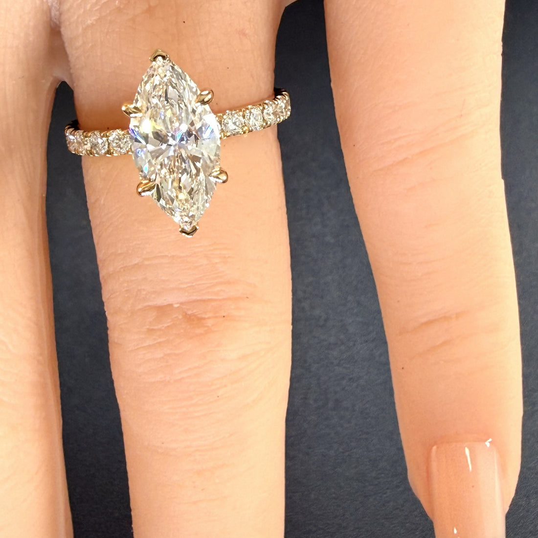Marquise Lab Grown Diamond Engagement Ring | 2.75ct IGI Certified | 14K Yellow Gold