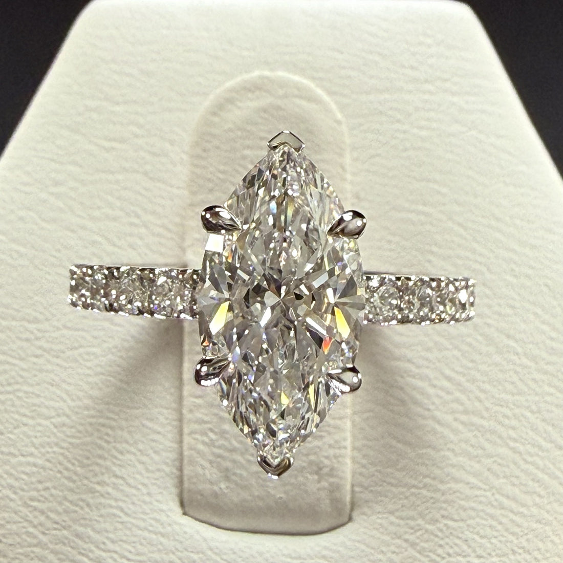 Marquise Lab Grown Diamond Engagement Ring | 2.75ct IGI Certified | 14K White Gold Pave
