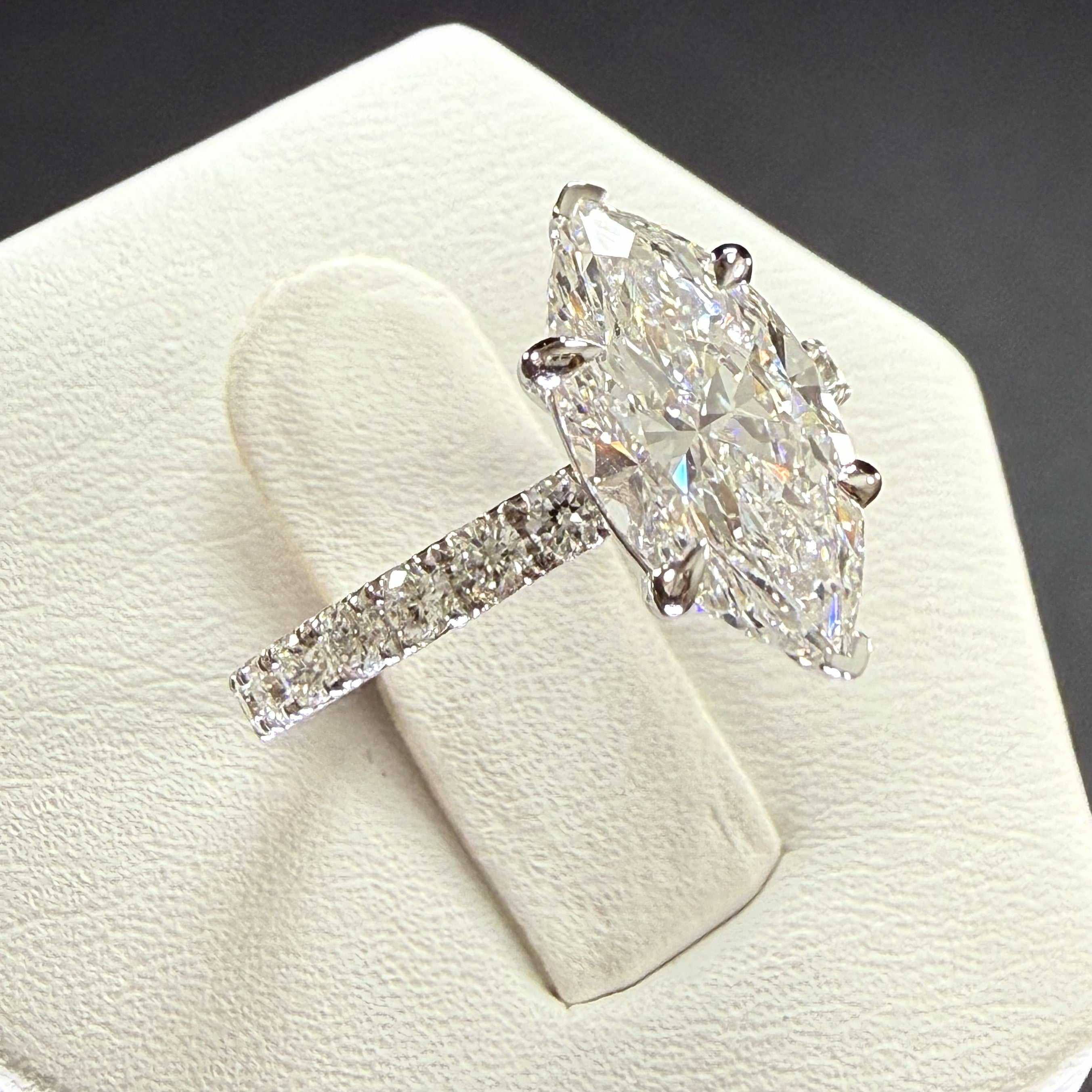 Marquise Lab Grown Diamond Engagement Ring | 2.75ct IGI Certified | 14K White Gold Pave