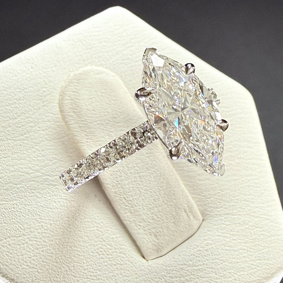 Marquise Lab Grown Diamond Engagement Ring | 2.75ct IGI Certified | 14K White Gold Pave