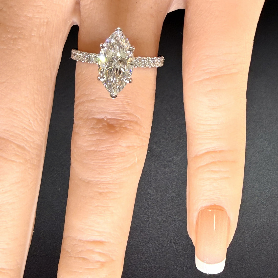 Marquise Lab Grown Diamond Engagement Ring | 2.75ct IGI Certified | 14K White Gold Pave