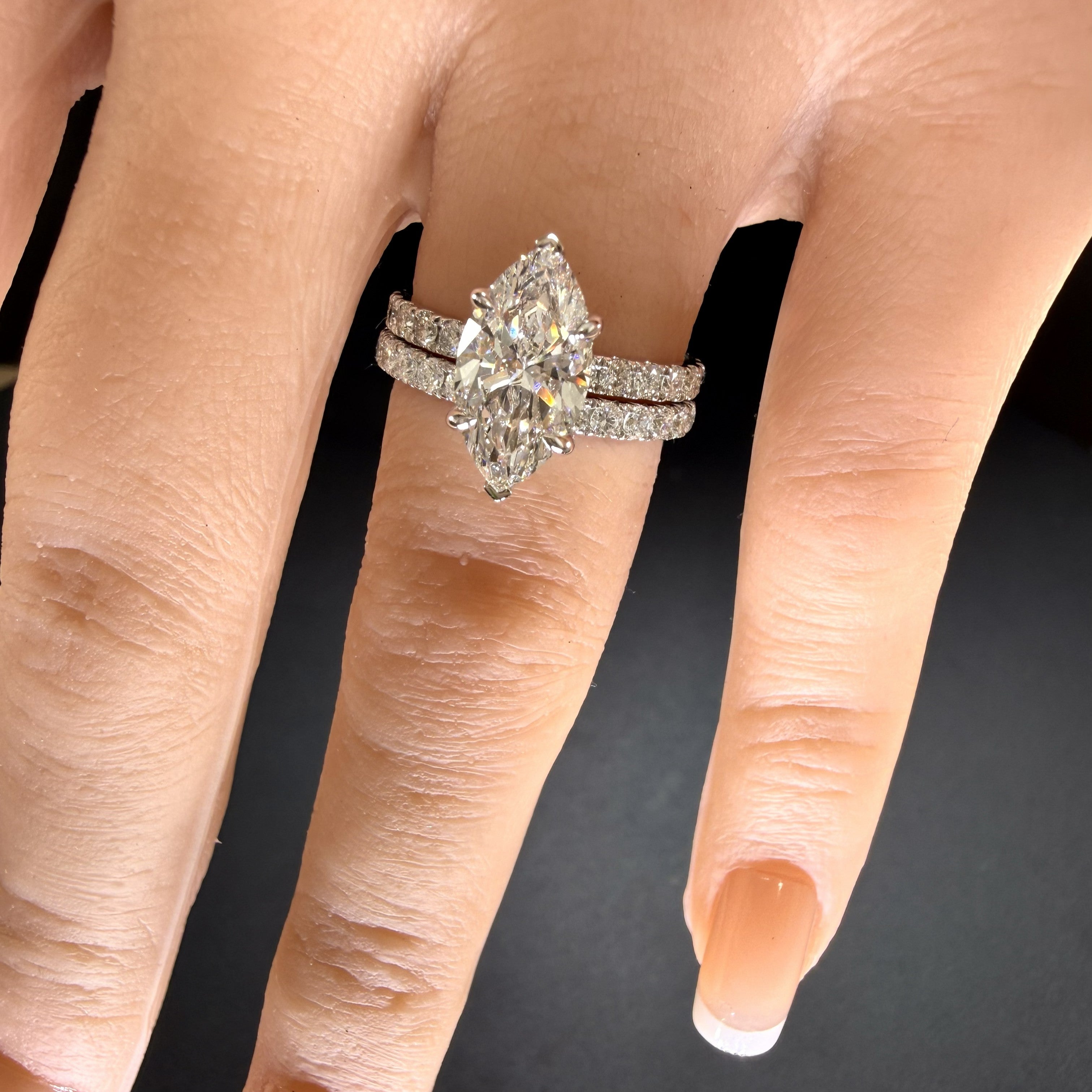 Marquise Lab Grown Diamond Engagement Ring | 2.75ct IGI Certified | 14K White Gold Pave