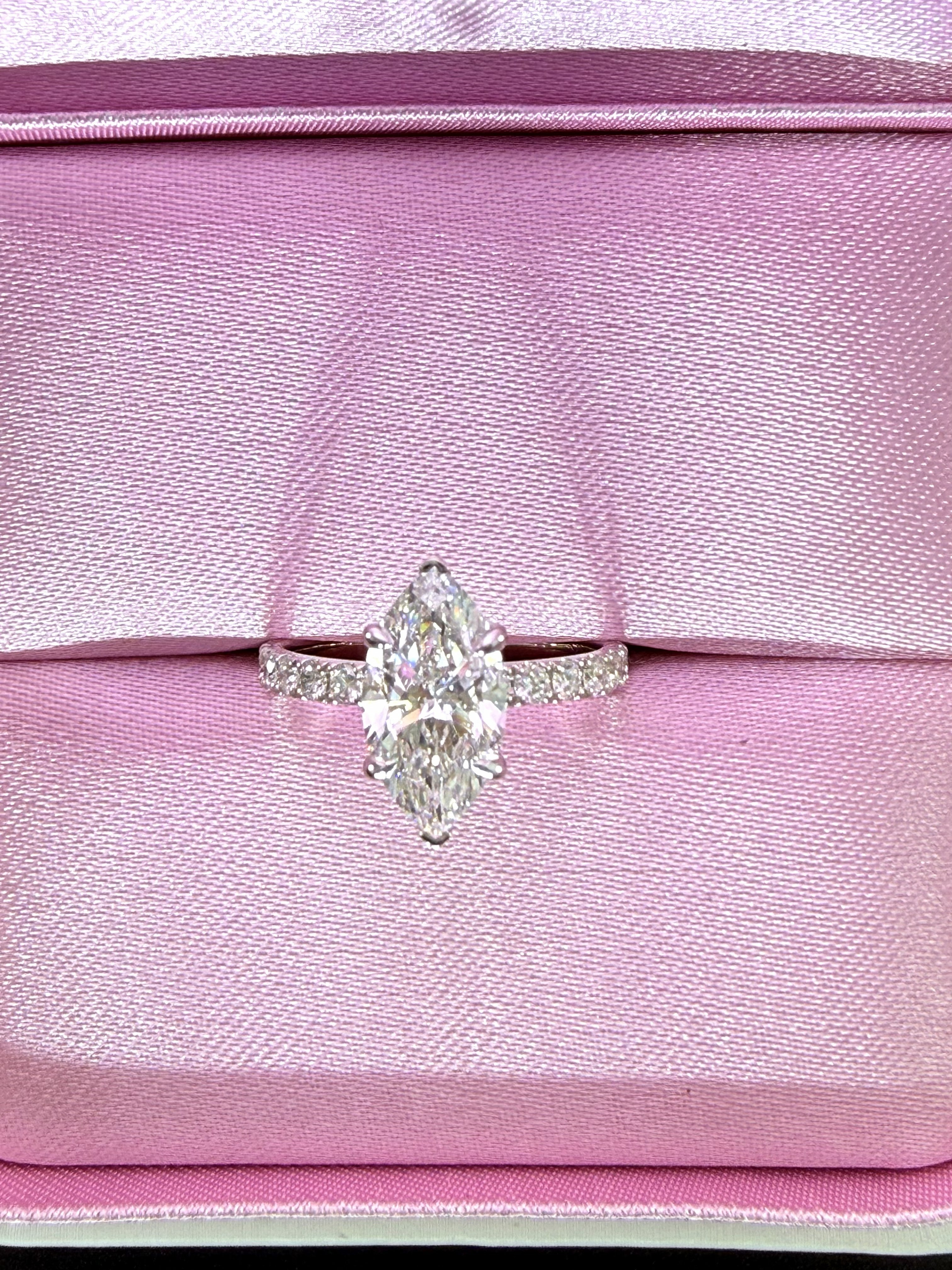 Marquise Lab Grown Diamond Engagement Ring | 2.75ct IGI Certified | 14K White Gold Pave