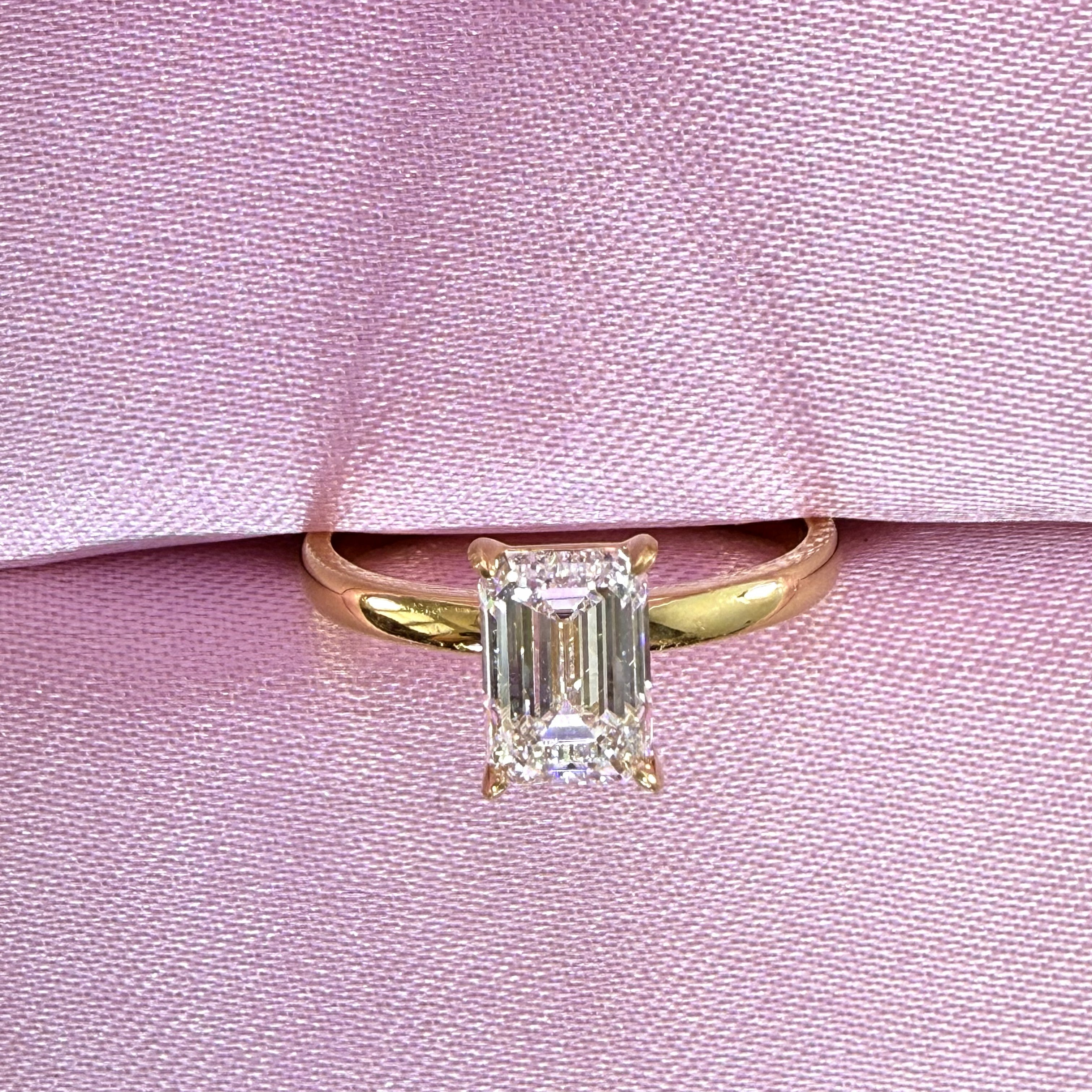 Elongated Emerald Cut Lab Grown Diamond Engagement Ring | 1.5ct IGI Certified | 14K Yellow Gold