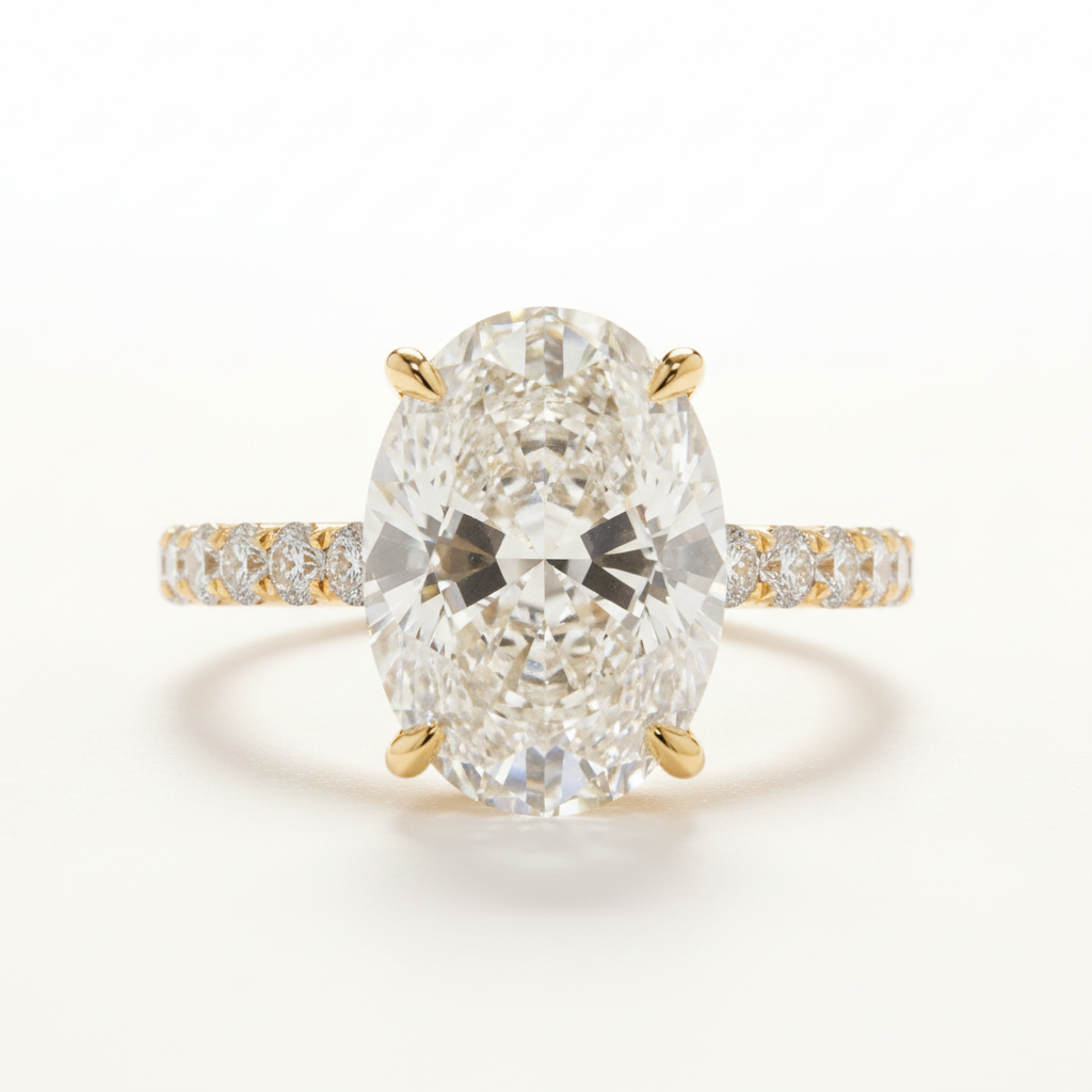 14K yellow gold oval diamond ring detail