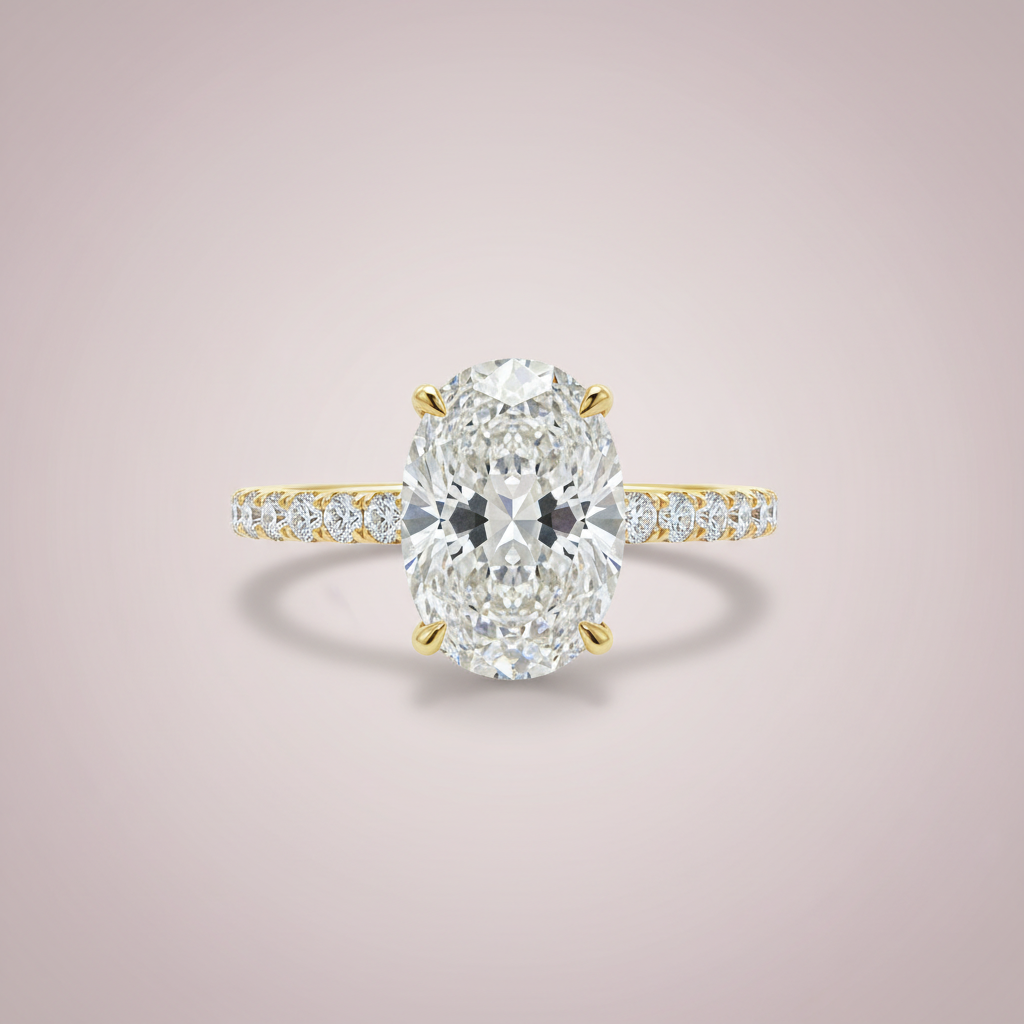 Oval-cut lab-grown diamond ring close-up