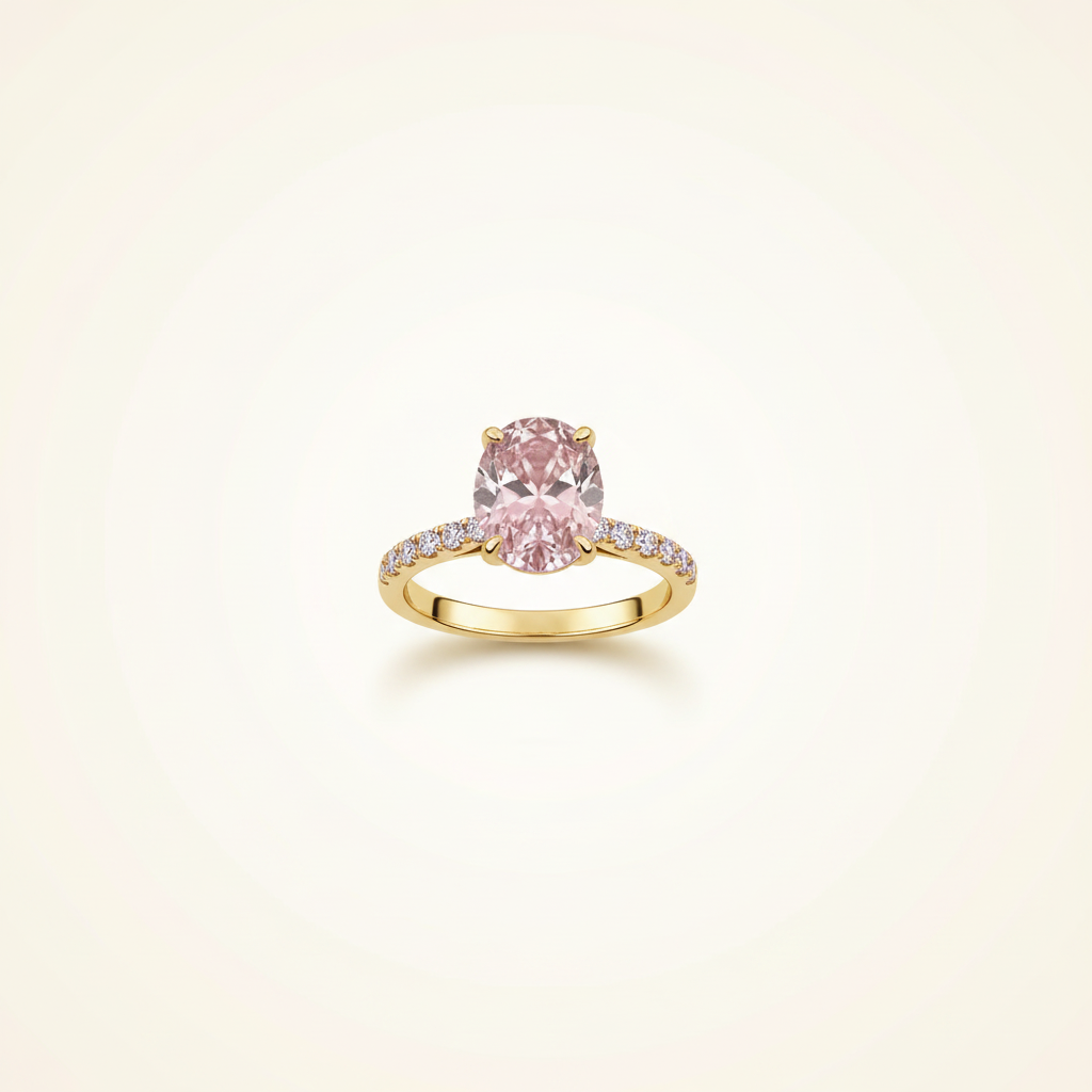 14K yellow gold oval ring studio view