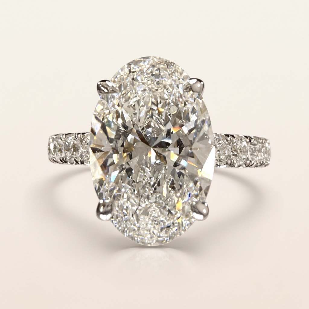 14K white gold oval diamond ring detail
