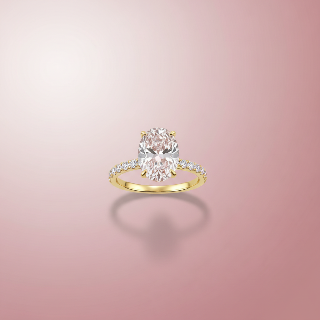 14K yellow gold oval ring studio view