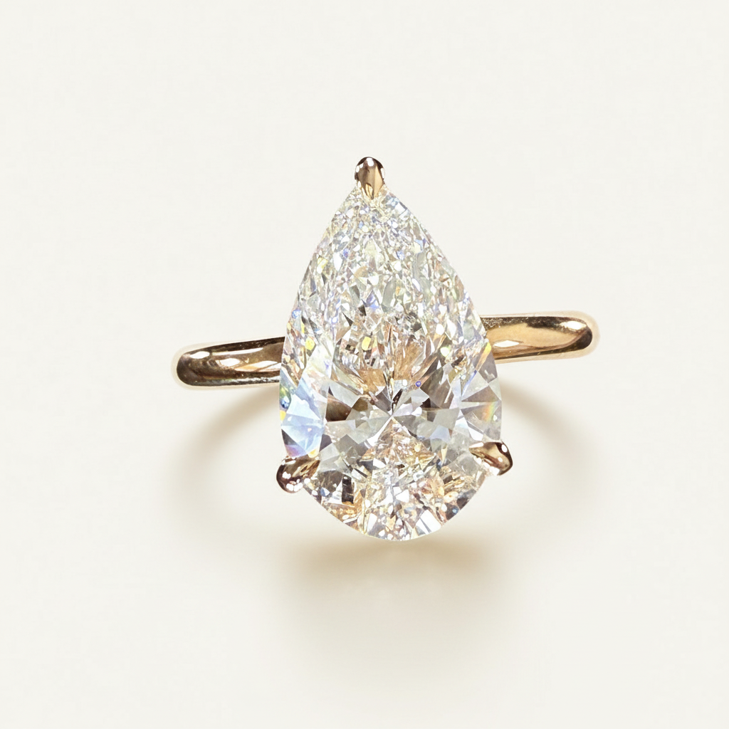 Pear-cut lab-grown diamond solitaire close-up