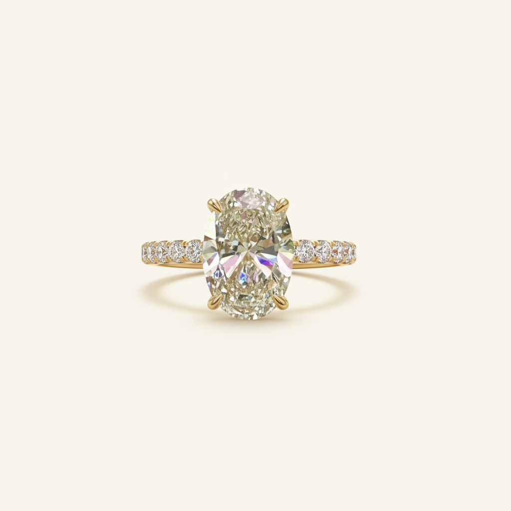 Oval-cut lab-grown diamond ring close-up