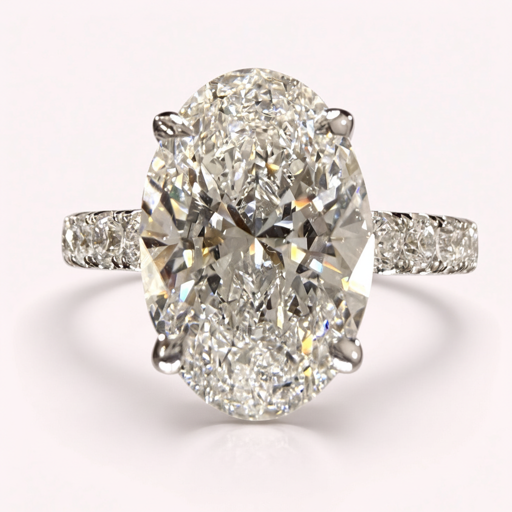 White gold oval engagement ring angled view